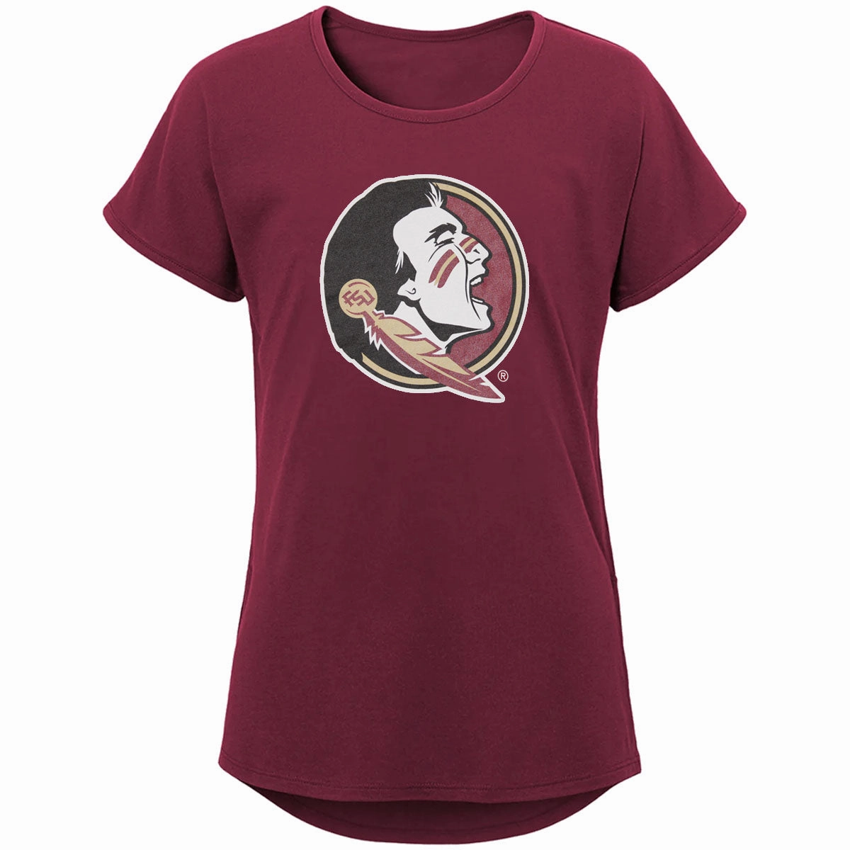 TaglessDesign Outerstuff Youth Girl's Seminole Logo Design Short Sleeve T-shirt - Garnet
