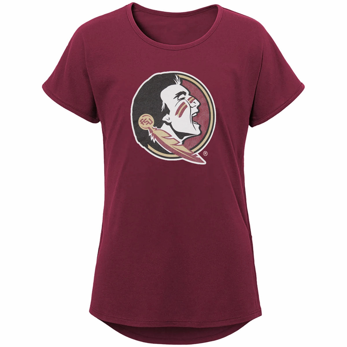 Outerstuff Youth Girl's Seminole Logo Design Short Sleeve T-shirt - Garnet Low Profile Silhouette