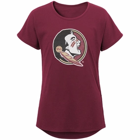 Outerstuff Youth Girl's Seminole Logo Design Short Sleeve T-shirt - Garnet Low Profile Silhouette