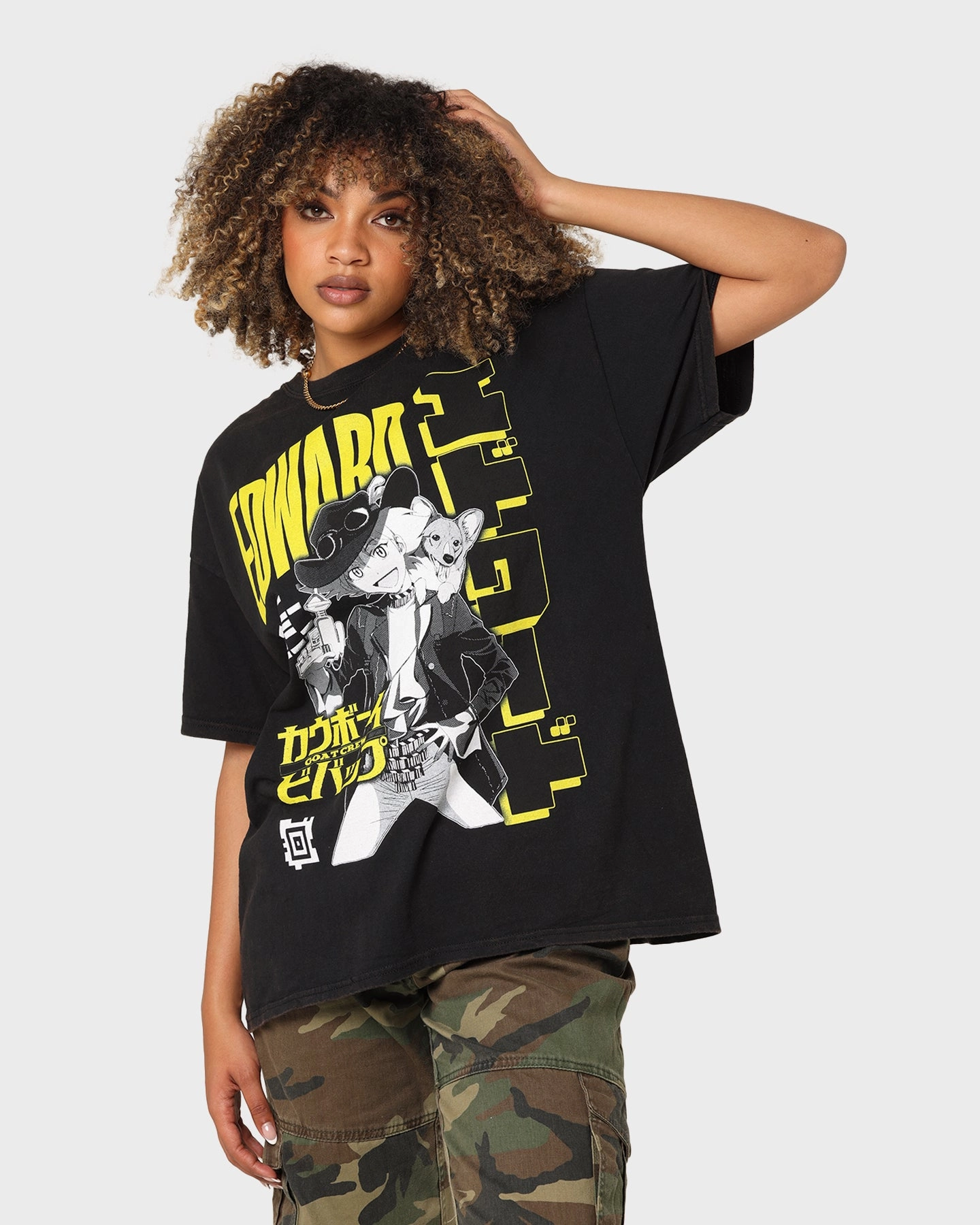 Goat Crew X Cowboy Bebop Edward Vintage T-Shirt Washed Black DoubleStitchedHem