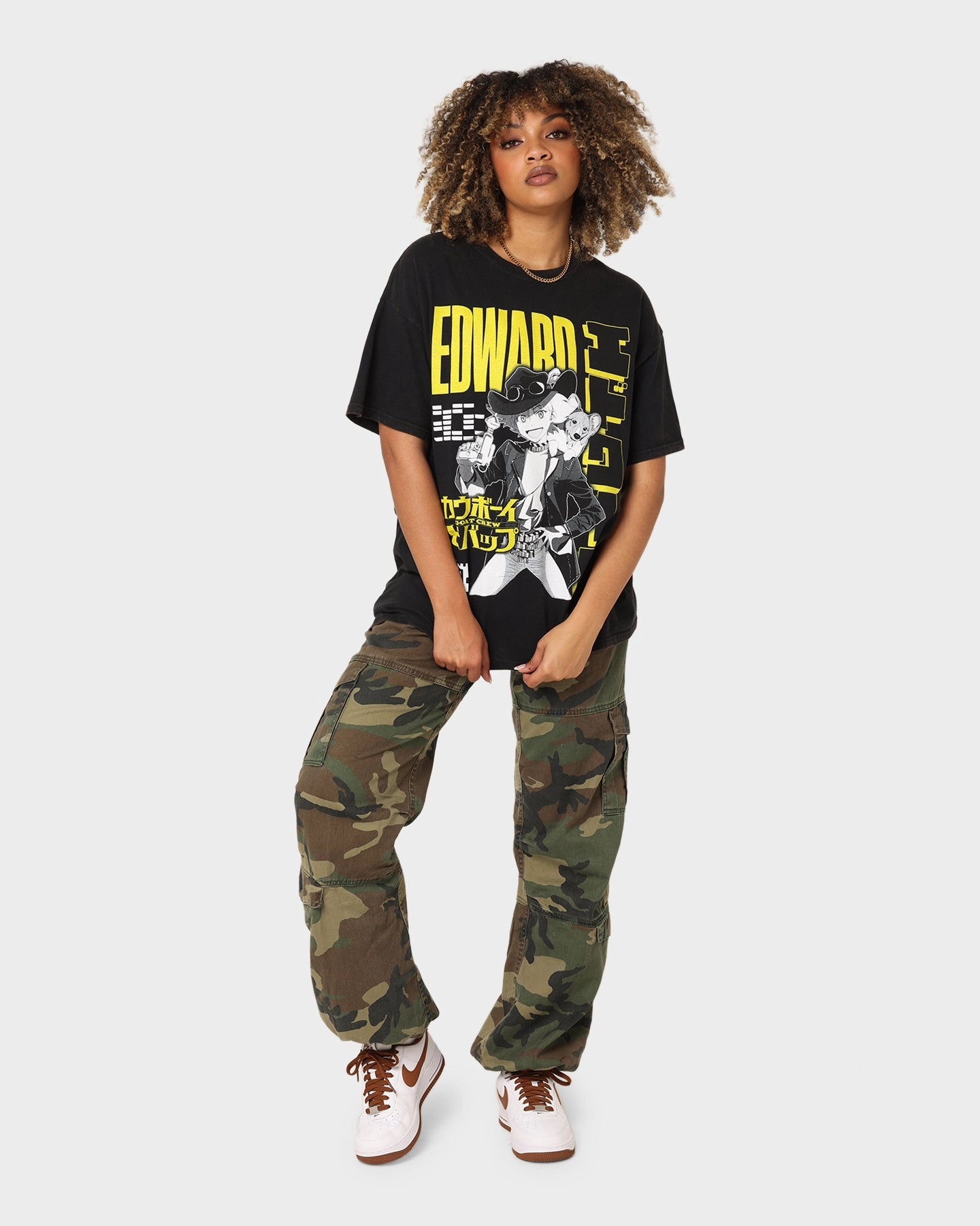 Soft Fabric Goat Crew X Cowboy Bebop Edward Vintage T-Shirt Washed Black