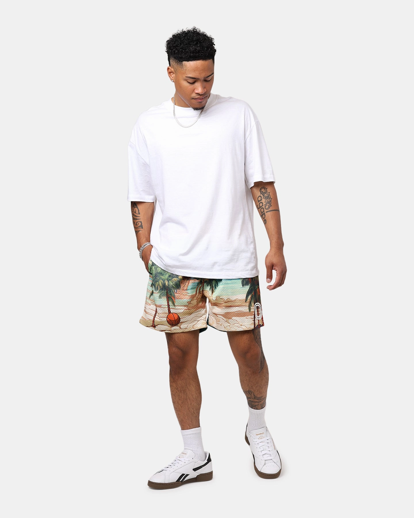No Ride Up Technology Go Casual Overtime Paradise Palm Shorts Palm Print