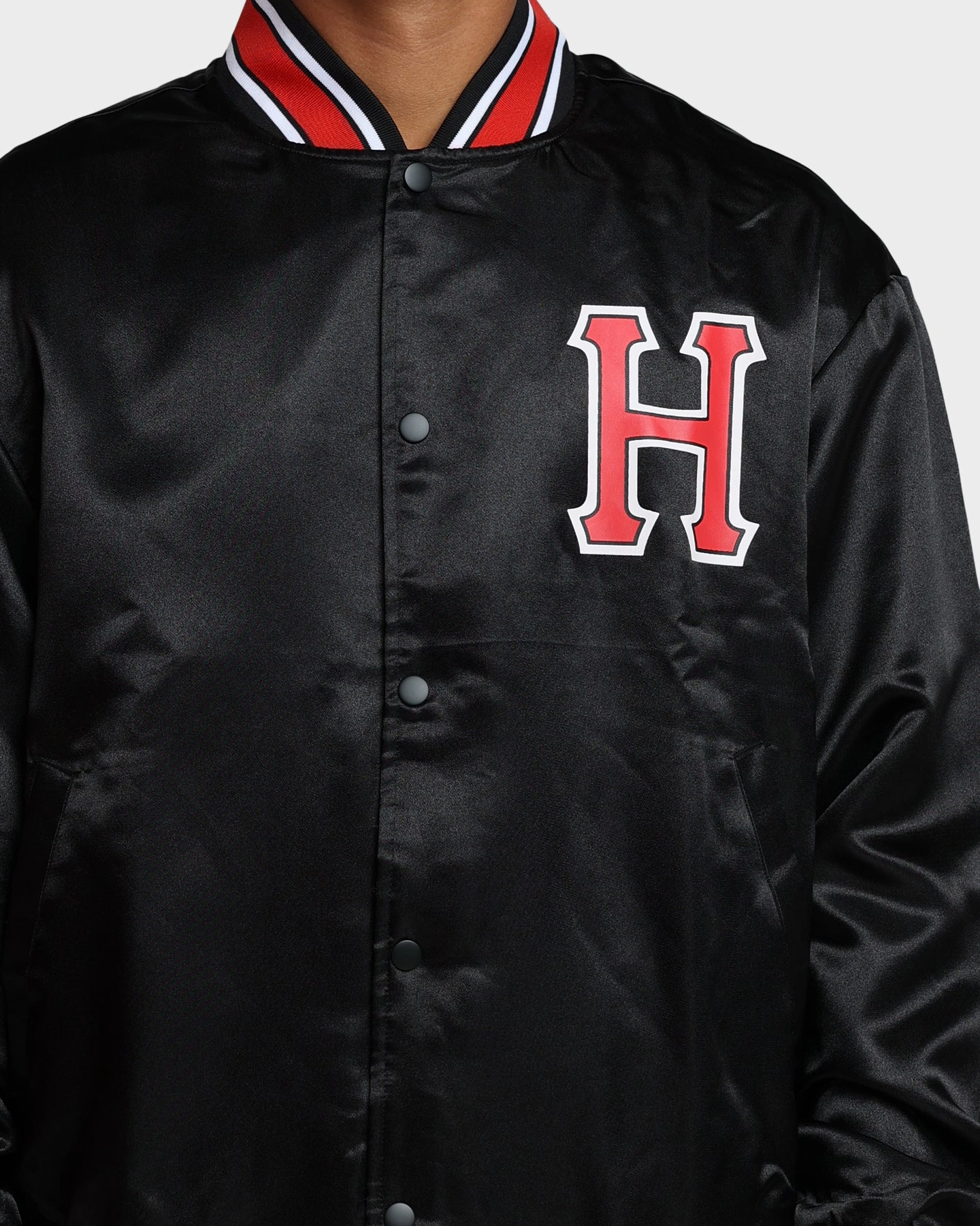 TailoredSilhouette Serve HUF Crackerjack Satin Baseball Jacket Black