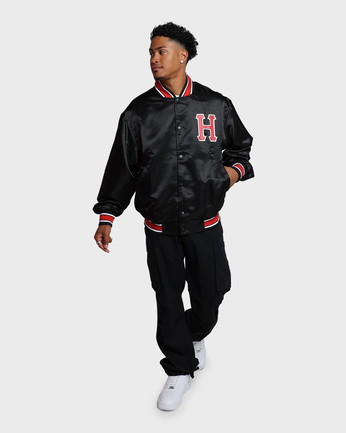HUF Crackerjack Satin Baseball Jacket Black suitable for formal meetings Class