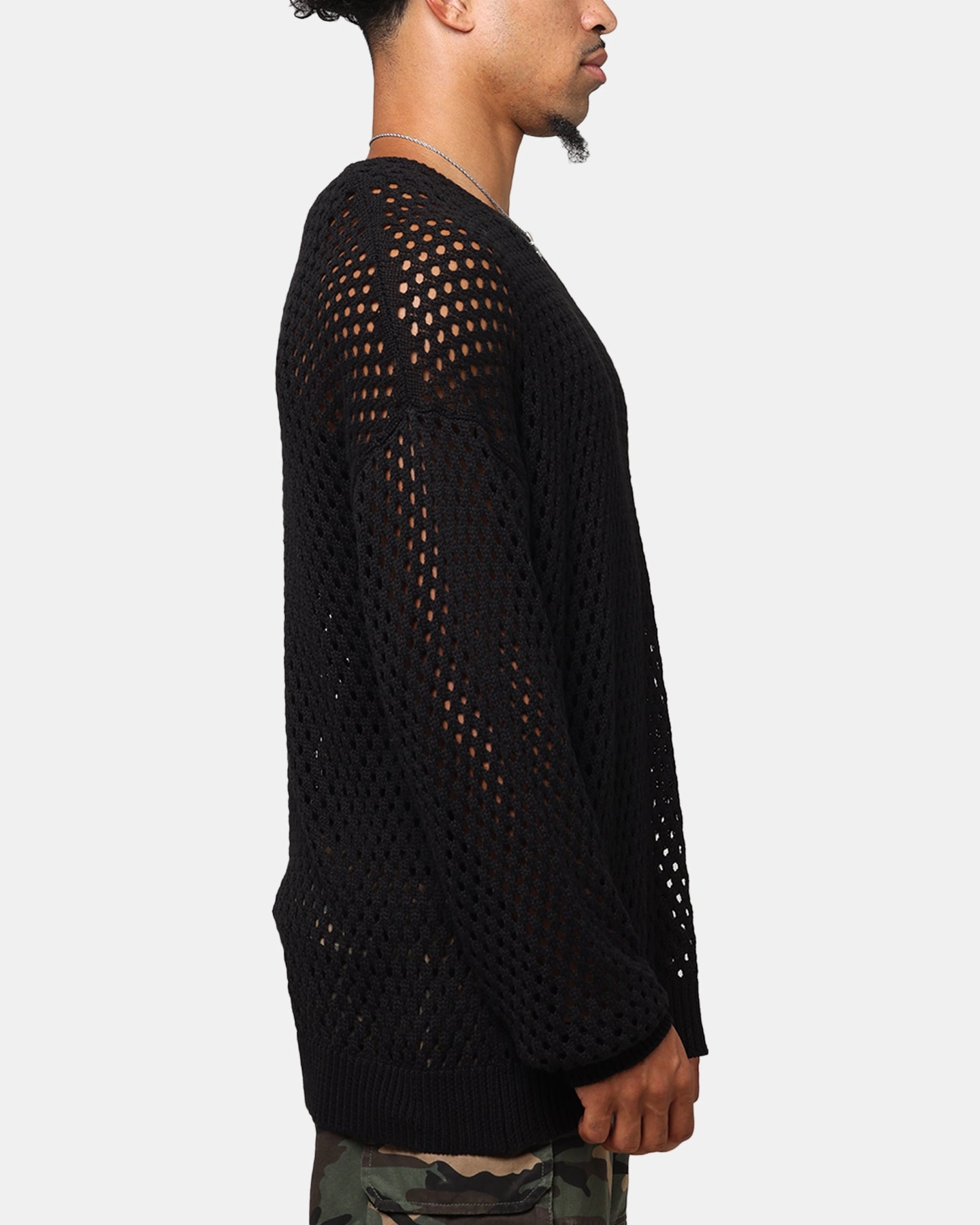 Reinforced Seam Construction Trendy Must Have XXIII Open Knit Sweater Black