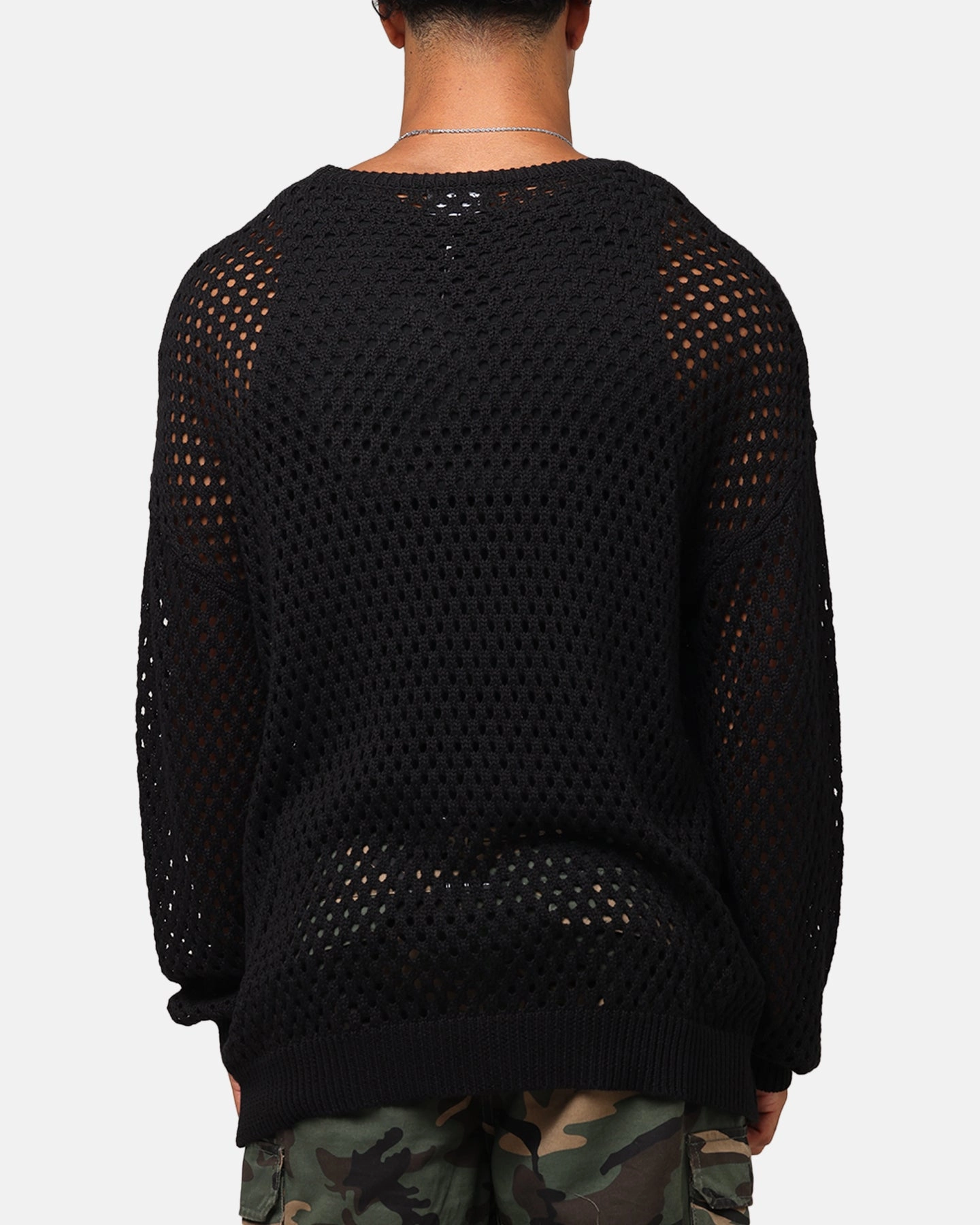 Non Restrictive Cut Lightweight Fabric XXIII Open Knit Sweater Black