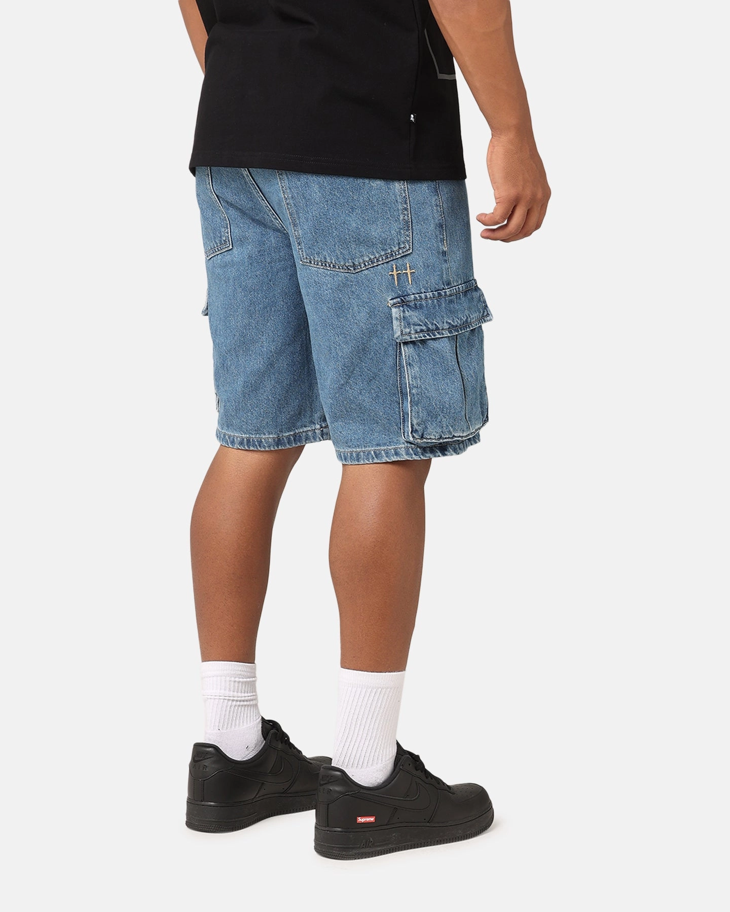 Easy Movement Fit Saint Morta Denim Cargo Shorts Mid Blue Denim