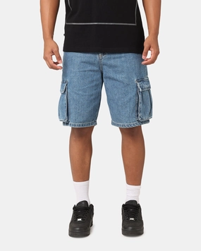 Reflective Safety Stripes All Day Comfort Fit Saint Morta Denim Cargo Shorts Mid Blue Denim