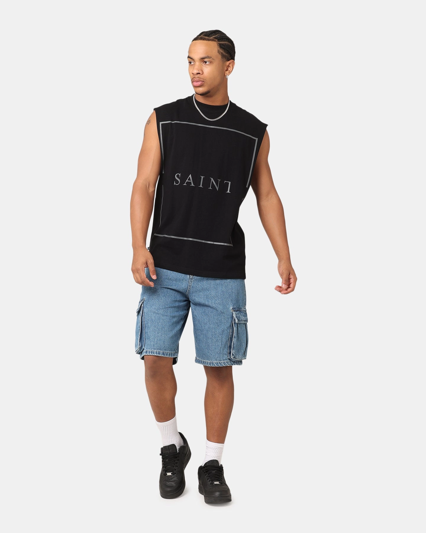 Saint Morta Denim Cargo Shorts Mid Blue Denim Travel Fashion