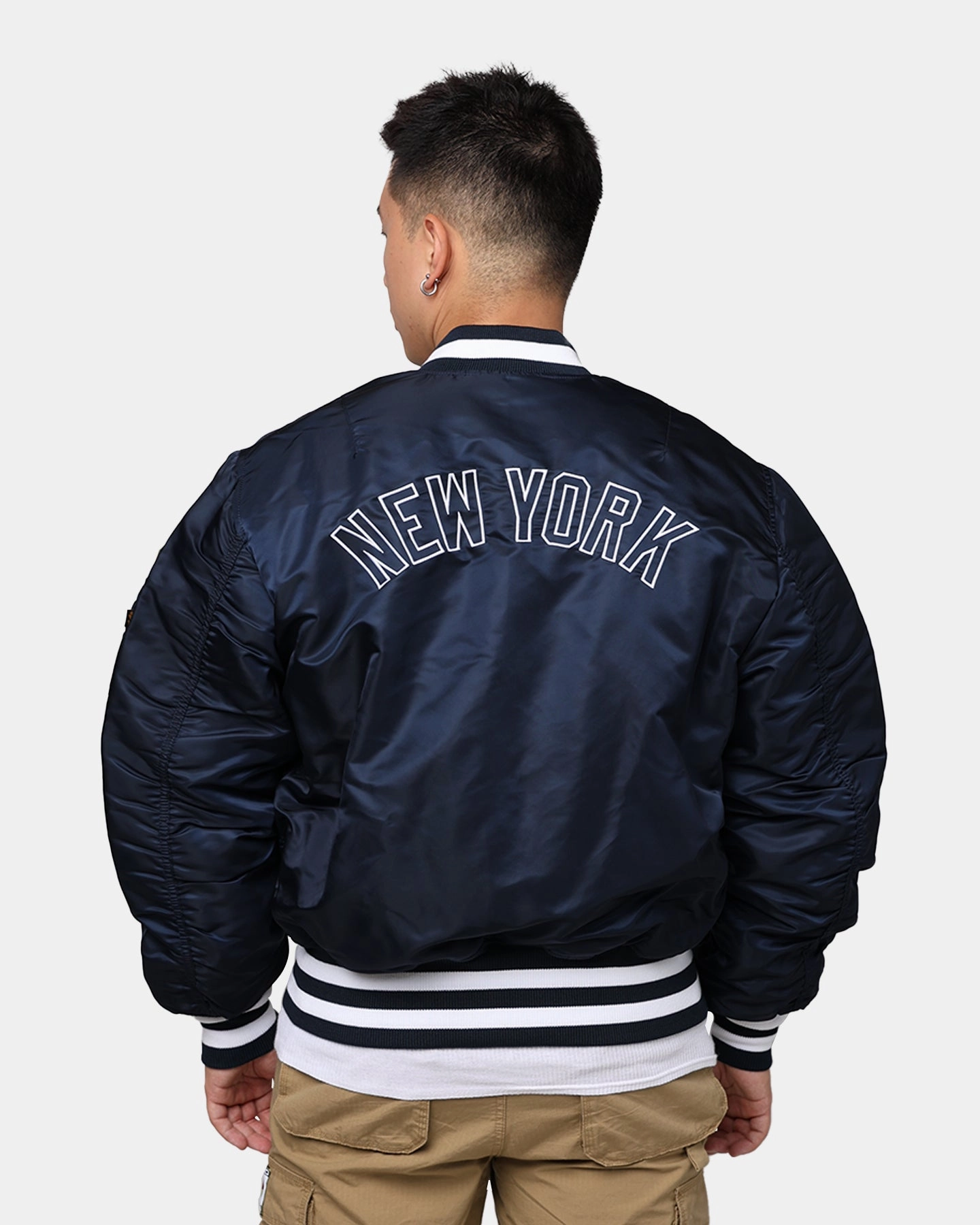 New Era X Alpha Series X MLB New York Yankees MA-1 Bomber Jacket Navy Merchandise Taped Neckline Seams