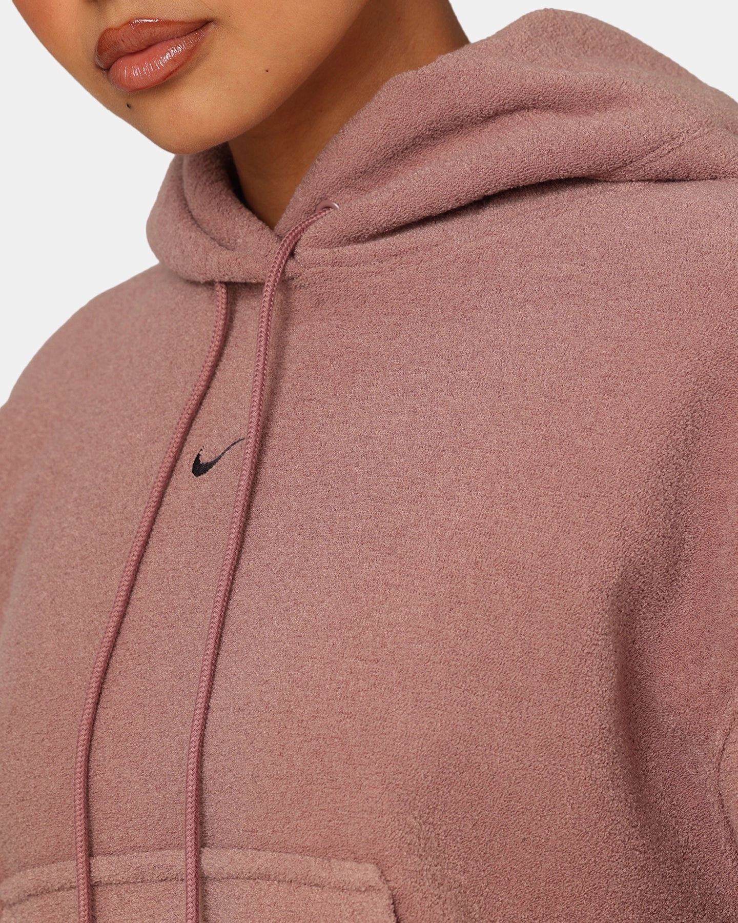 Nike Women's Sportswear Phoenix Plush Cosy Fleece Hoodie Smokey Mauve/Black Double Layered Edging Fade Resistant