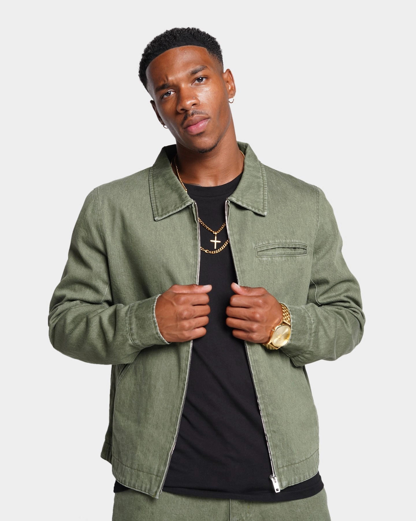 XXIII Oliver Washed Denim Jacket Olive office workers Budget - friendly