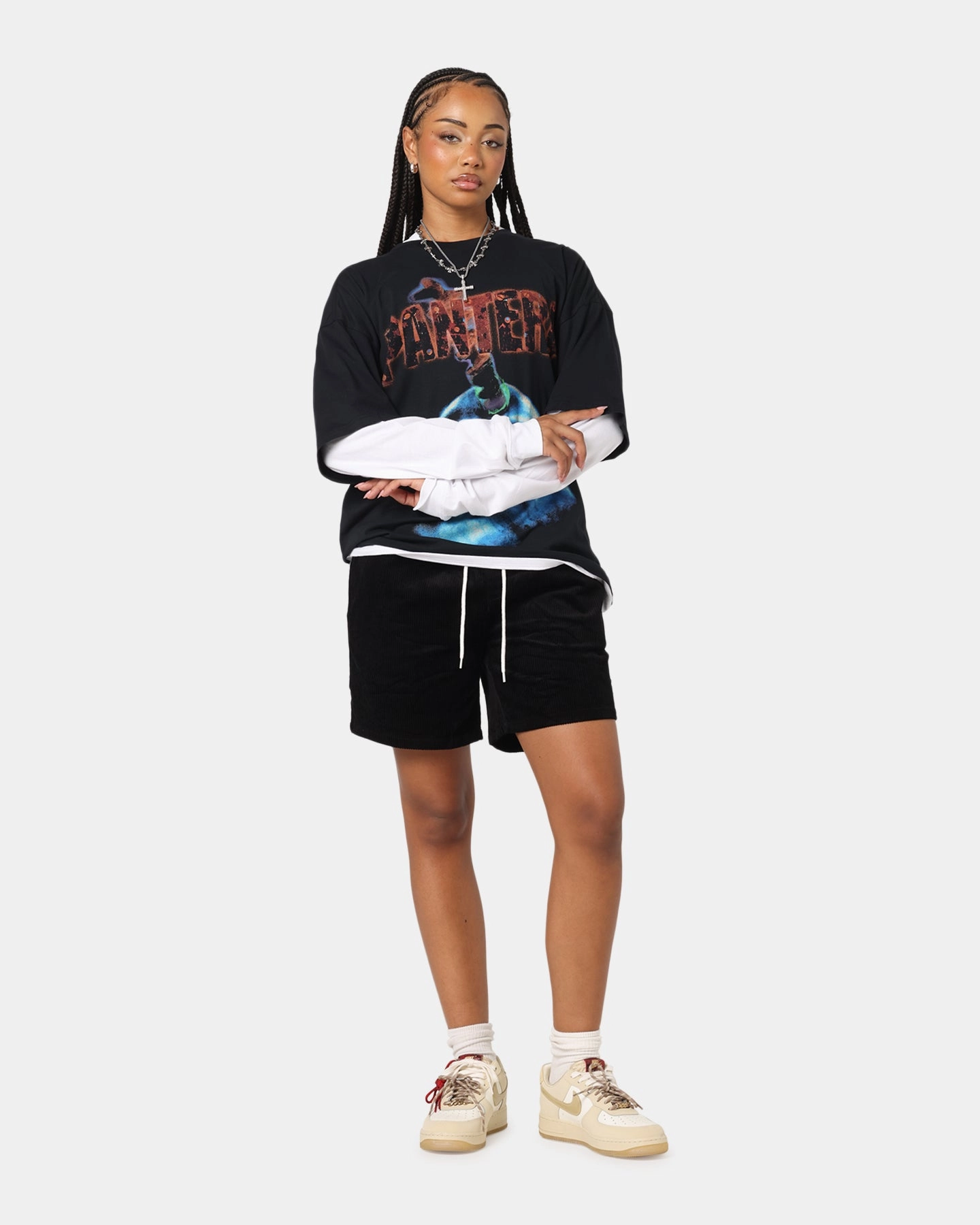 All-Day Wear Double Stitched Hem Pantera Pantera Layered Long Sleeve T-Shirt Black Wash