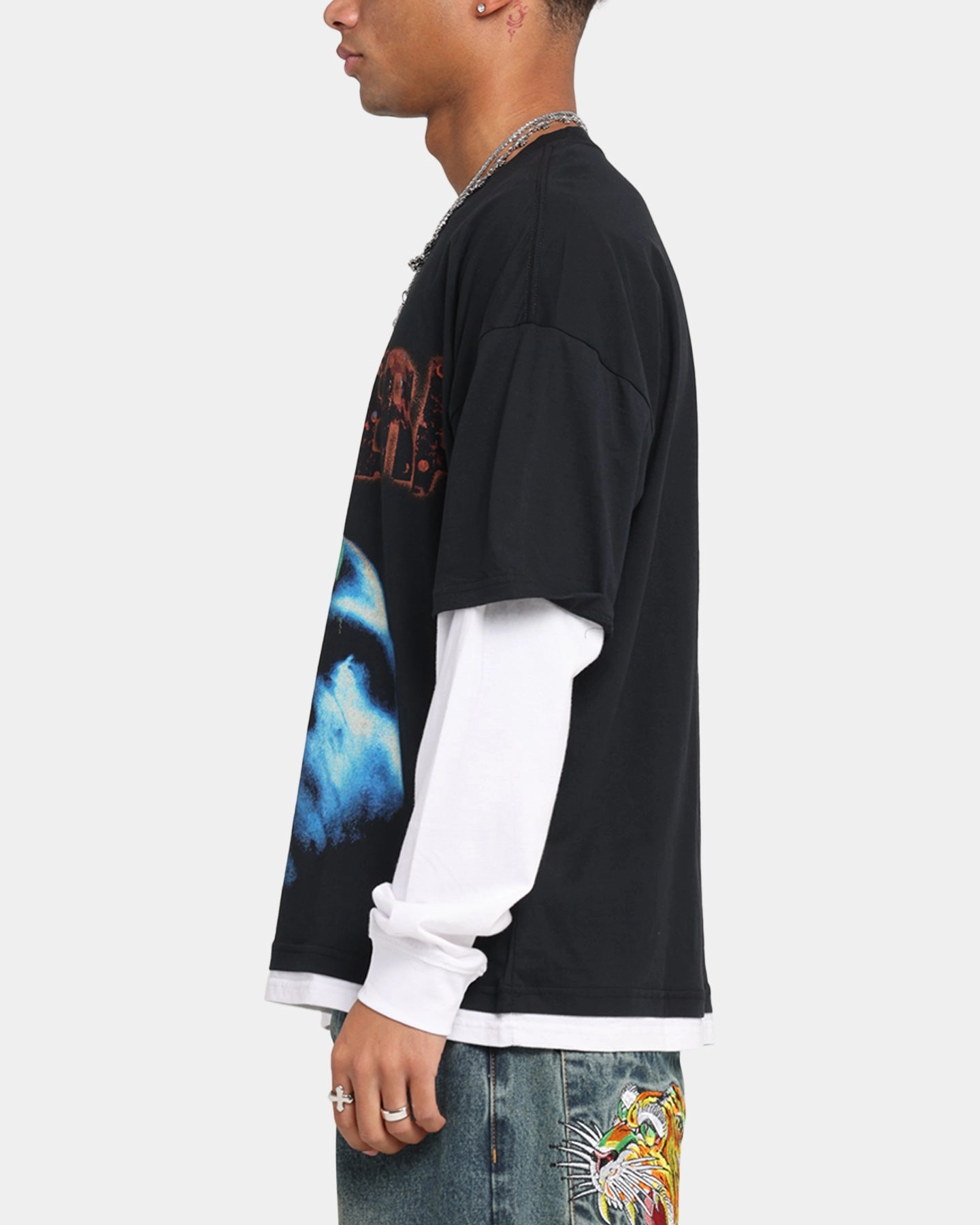 Pantera Pantera Layered Long Sleeve T-Shirt Black Wash Relaxed Vibes Daily Comfort