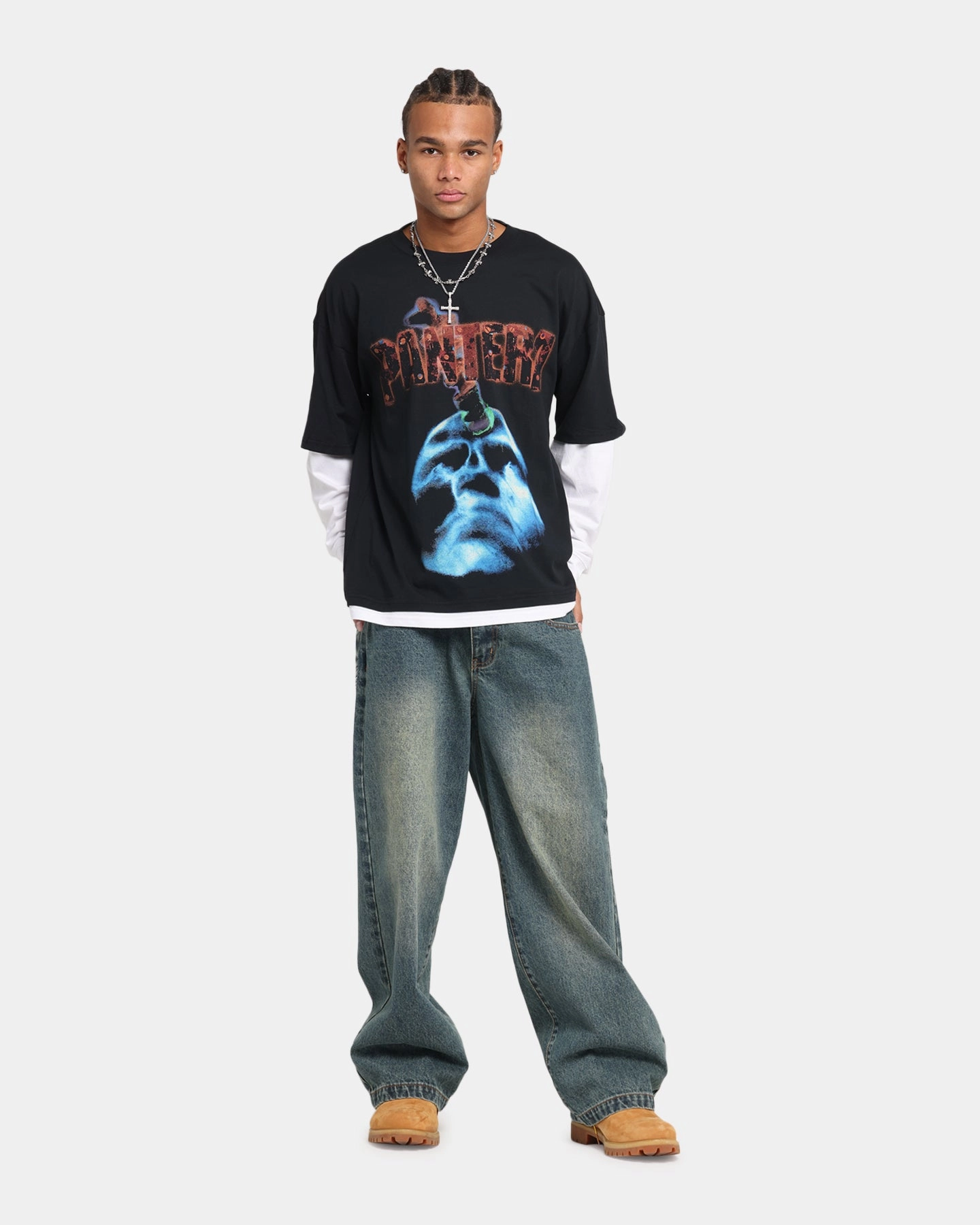polo neck Light Trend Pantera Pantera Layered Long Sleeve T-Shirt Black Wash