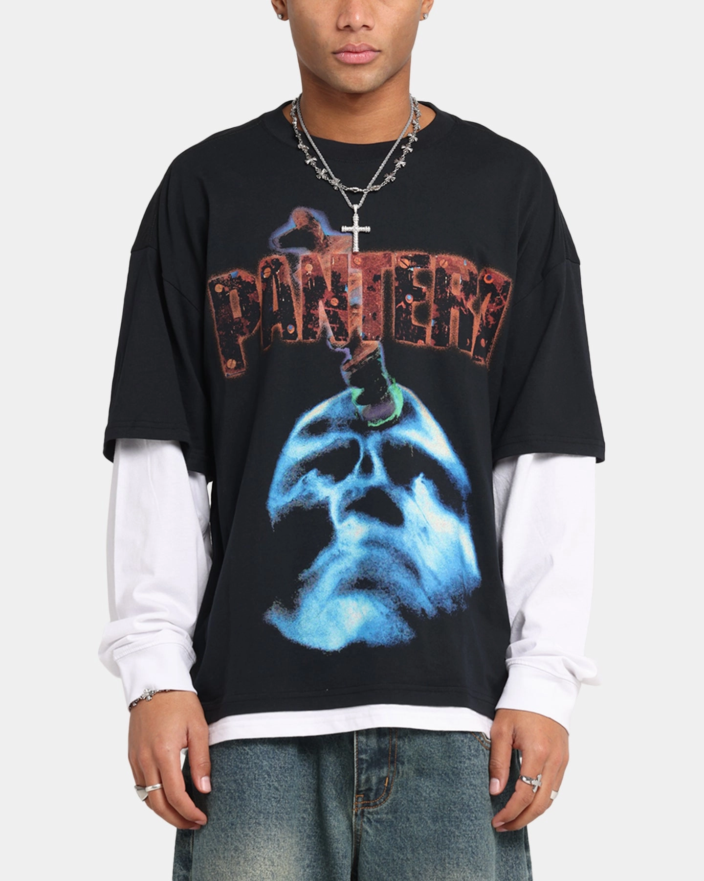 elastic waistband Pantera Pantera Layered Long Sleeve T-Shirt Black Wash