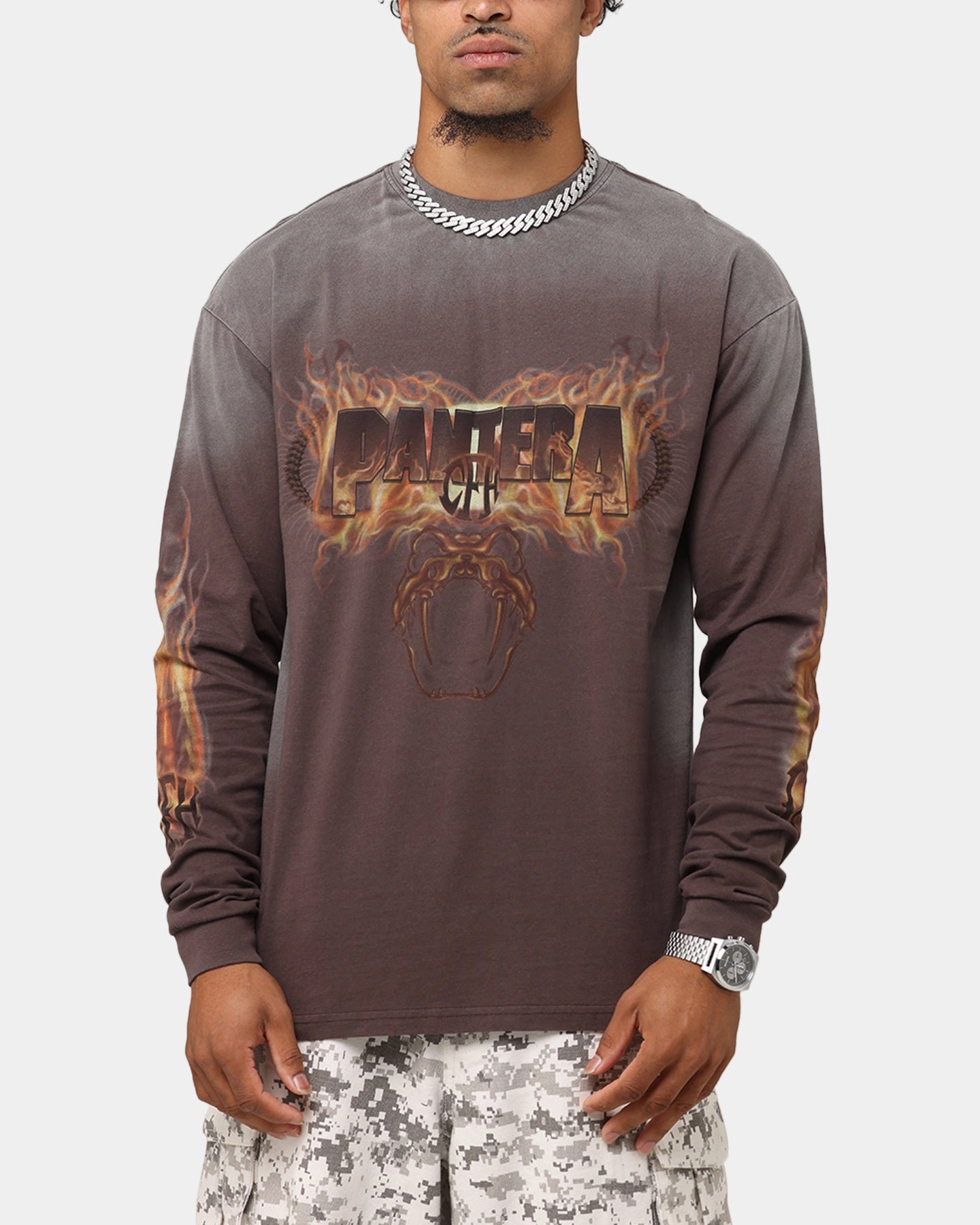 MicroPiqueKnit Pantera Pantera Vintage Long Sleeve T-Shirt Dark Brown