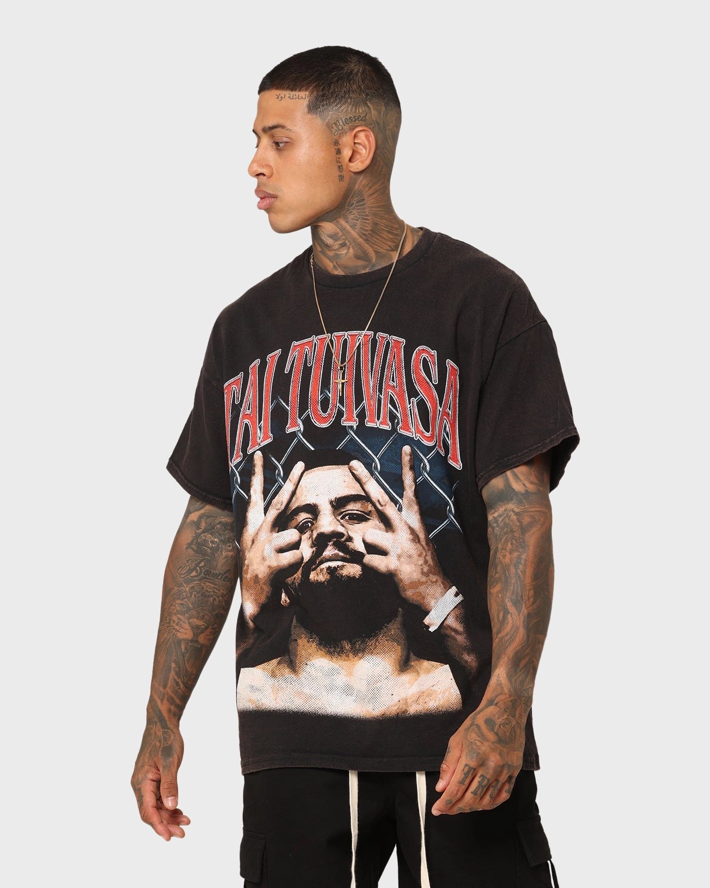 Goat Crew X Tai Tuivasa FTA Vintage T-Shirt Washed Black short sleeved Street Fashion