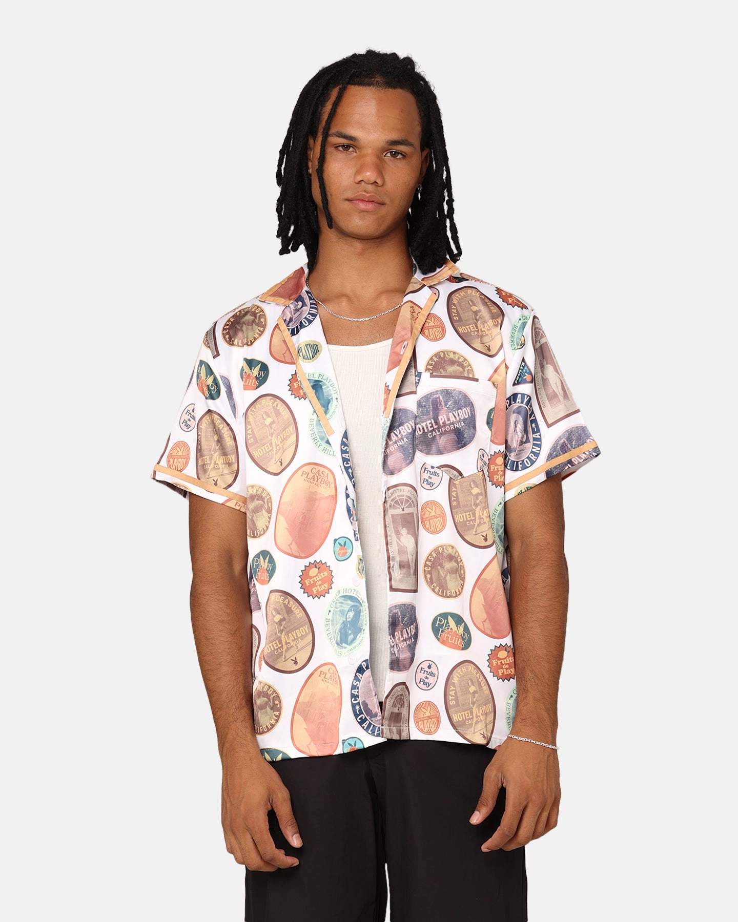 Playboy Playcation Shirt White Comfort Stretch Glossy Texture