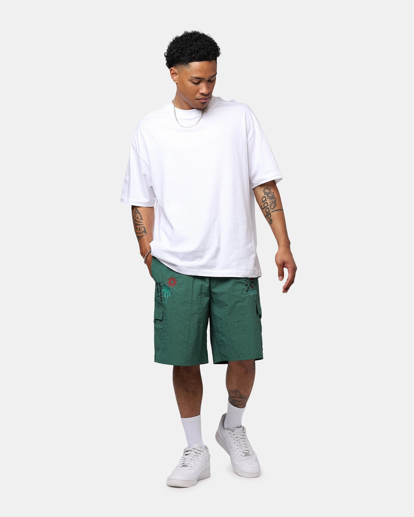 Pas De Mer Postcard Shorts Army Green Slip Resistant Inner Grip