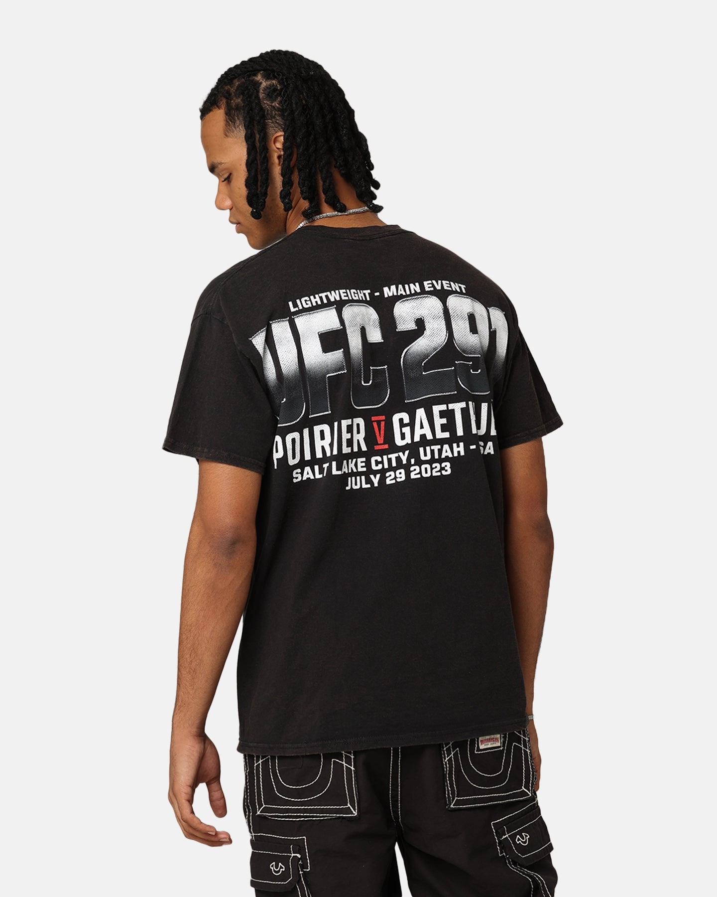 UFC By Goat Crew Dustin Poirier vs. Justin Gaethje BMF Fight Vintage T-Shirt Black Wash Classic Crew Neck