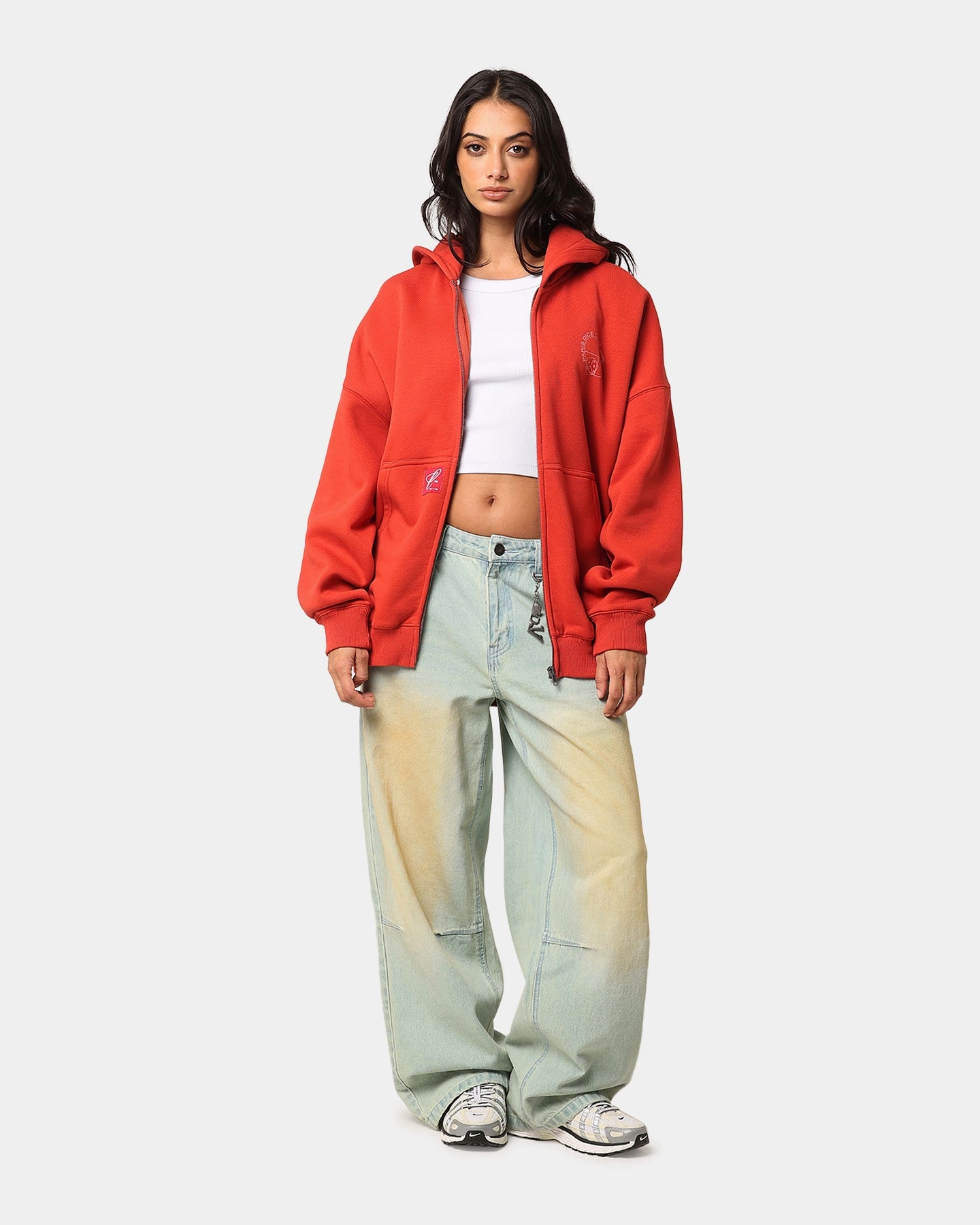 Street Comfort Drop Hood Style Carre Shoot Out Full Zip Hoodie Red