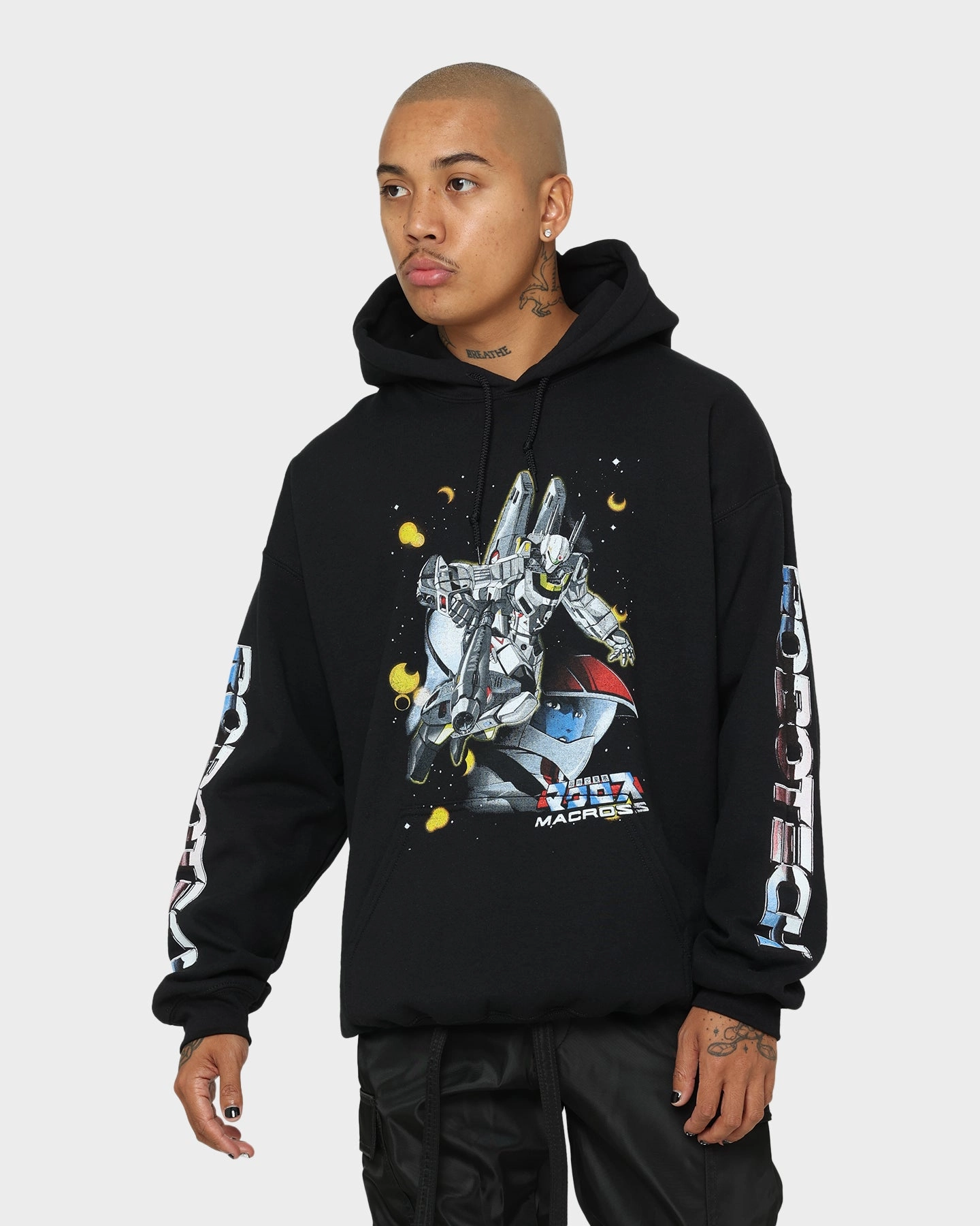 Relaxed Motion Statement American Thrift X Robotech Macros Saga Hoodie Black