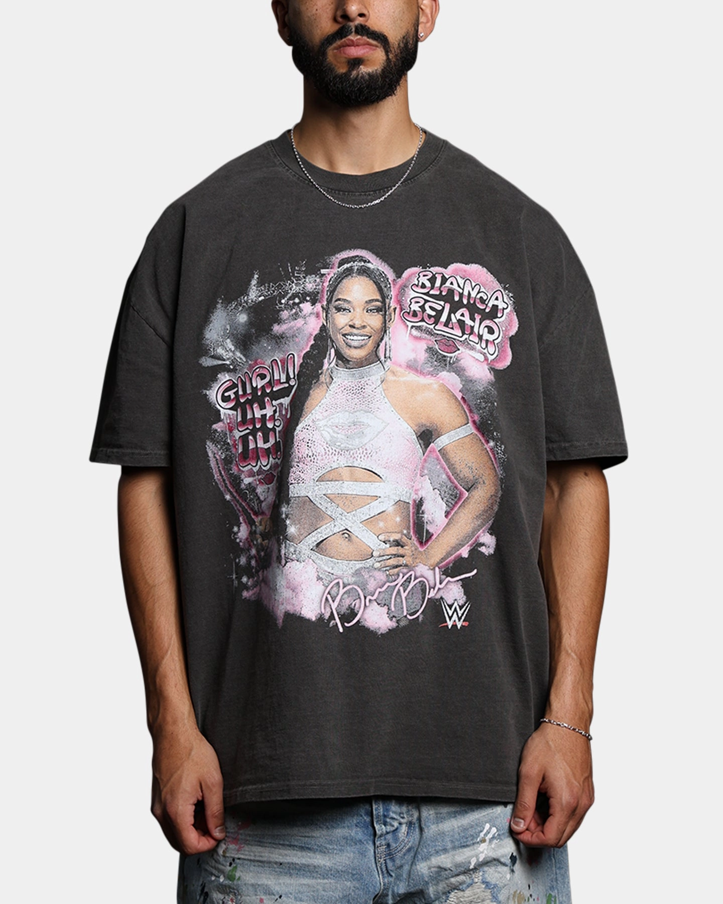 Culture Kings X WWE Bianca Belair Vintage T-Shirt Black Wash Functional Side Gussets