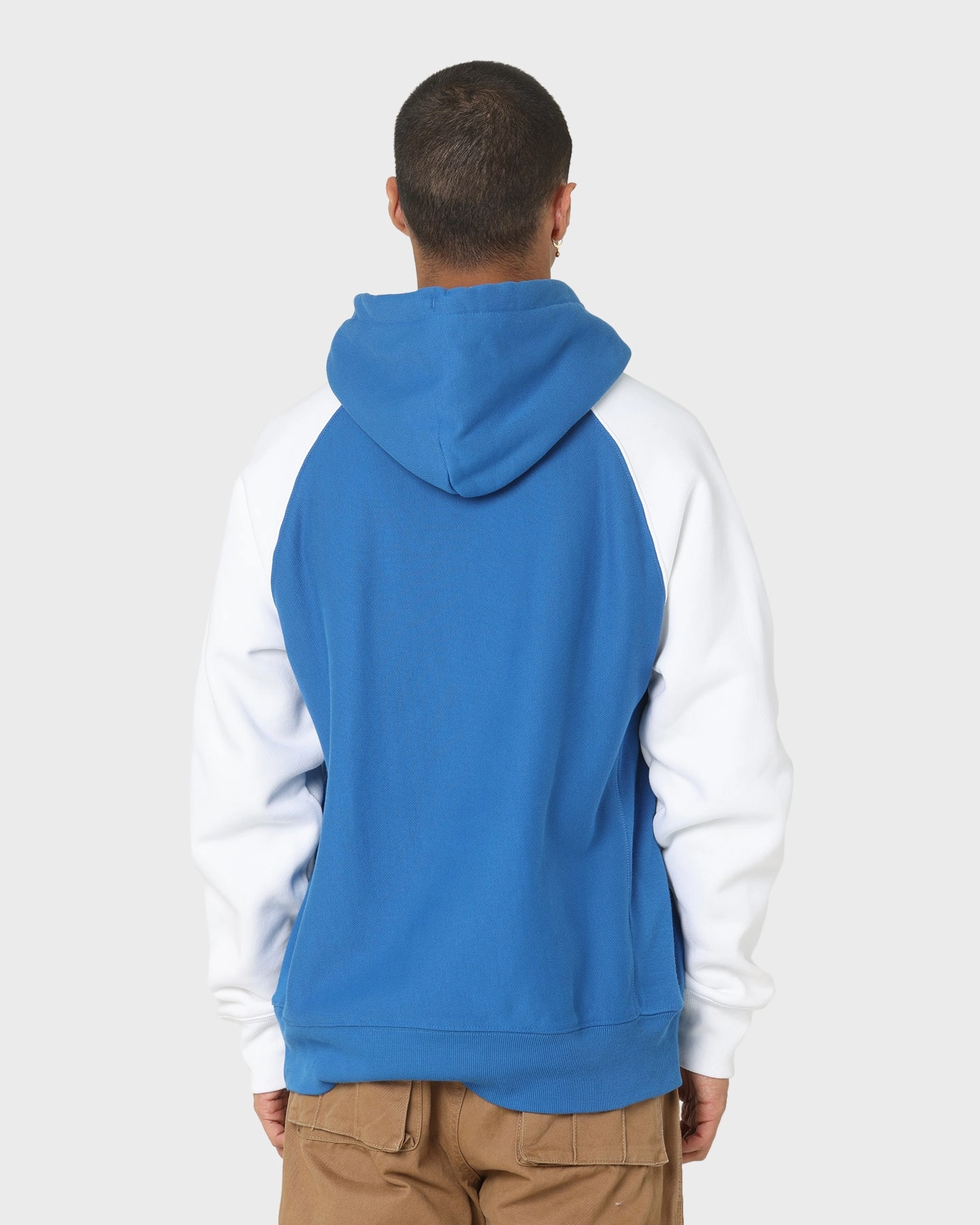Compressed Packaging Stretch Knit Fabric Champion Reverse Weave Raglan Hoodie Living In Blue
