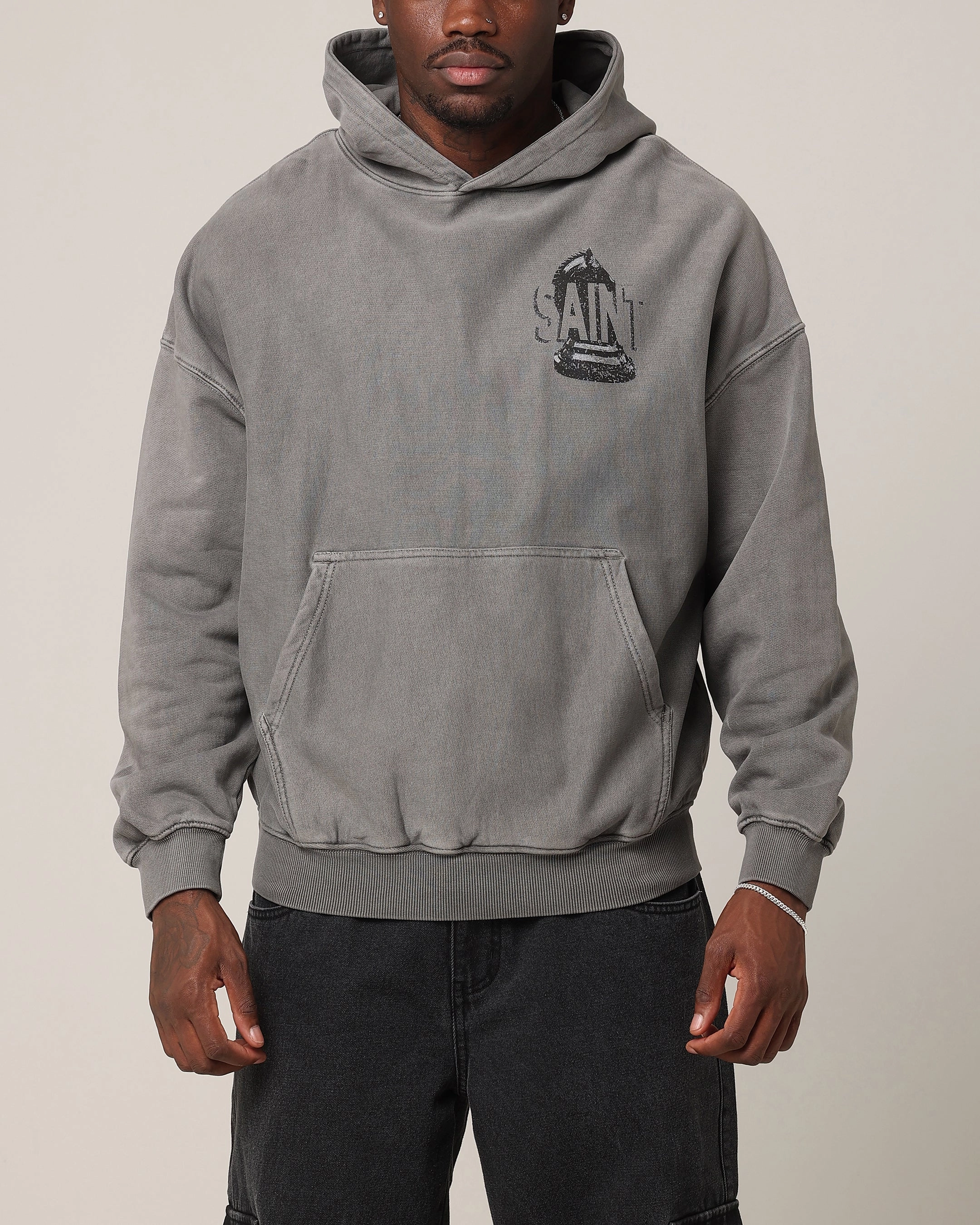 Saint Morta Chess Night Hoodie Washed Charcoal Check
