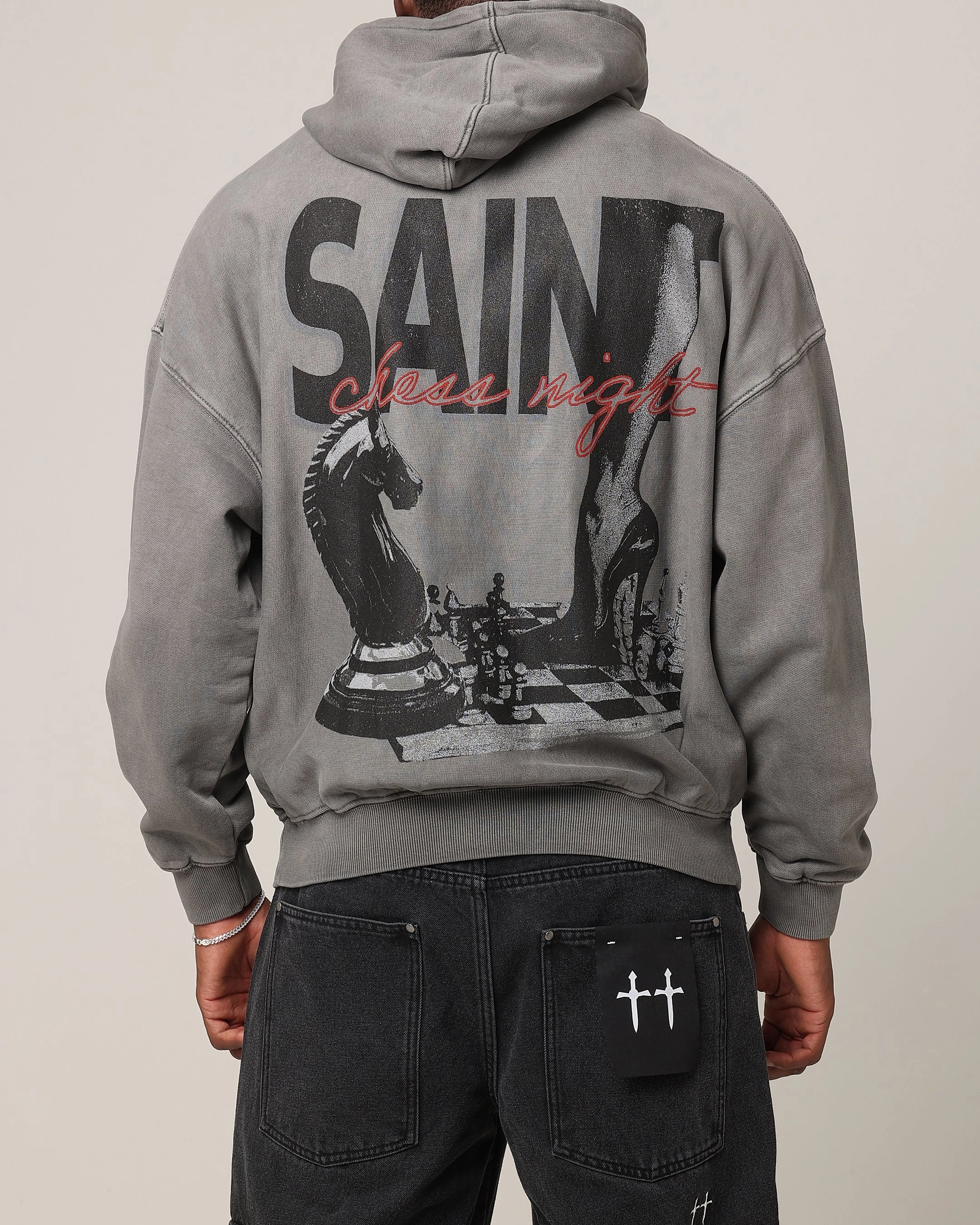 Saint Morta Chess Night Hoodie Washed Charcoal QuiltedPattern Volunteer