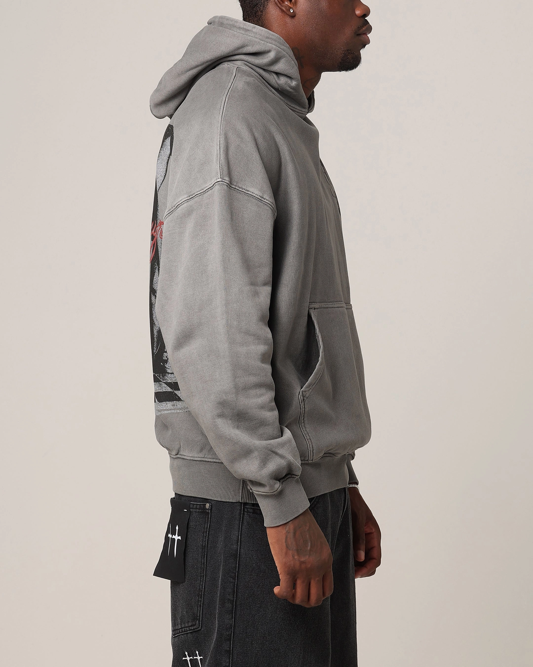 Light Reflective Logos Saint Morta Chess Night Hoodie Washed Charcoal