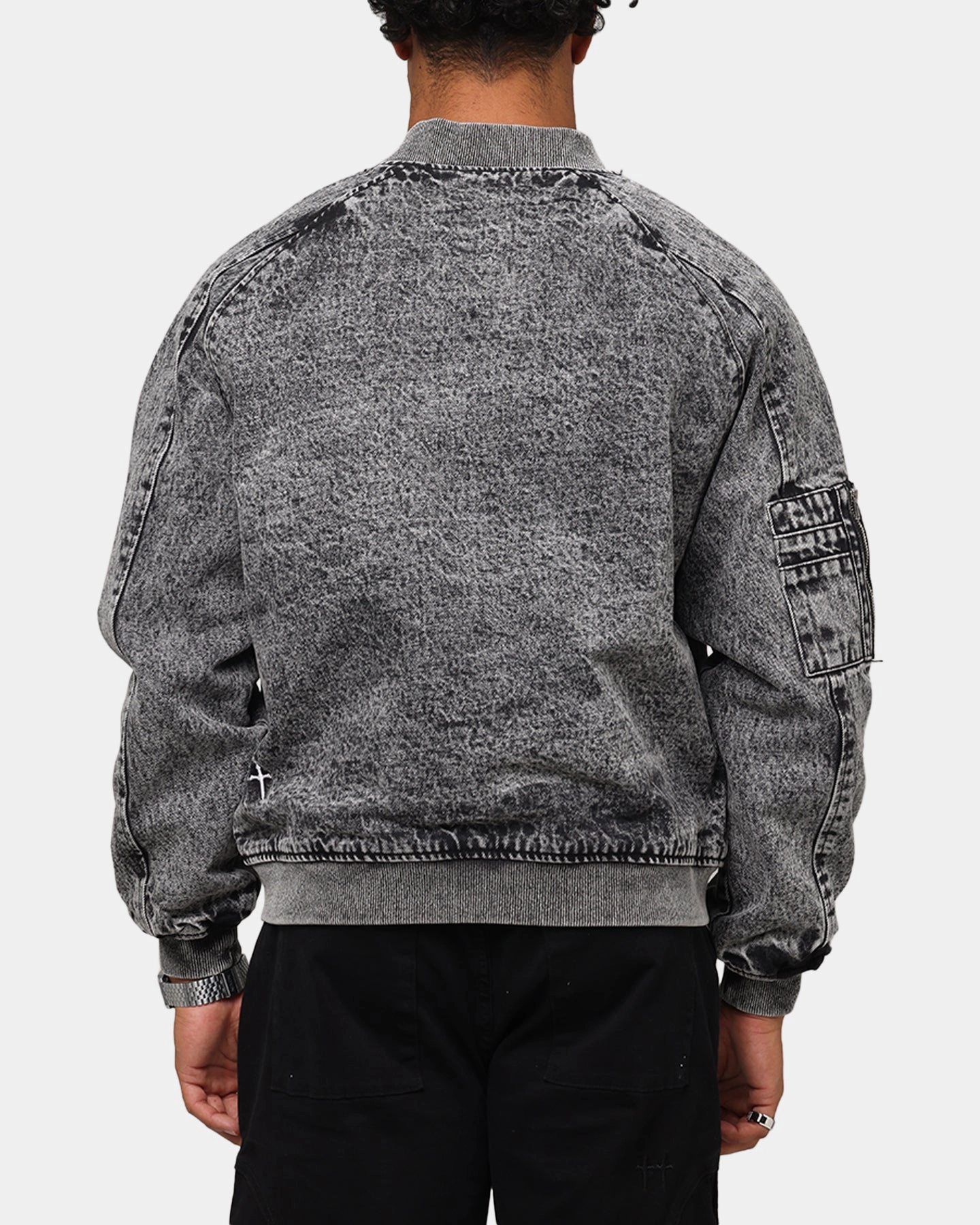 Minimalist Style Saint Morta Flight Denim Jacket Black Stonewash