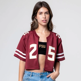Established & Co. Women's Seminoles #25 Crop Zip Jersey - Garnet Trendy Style