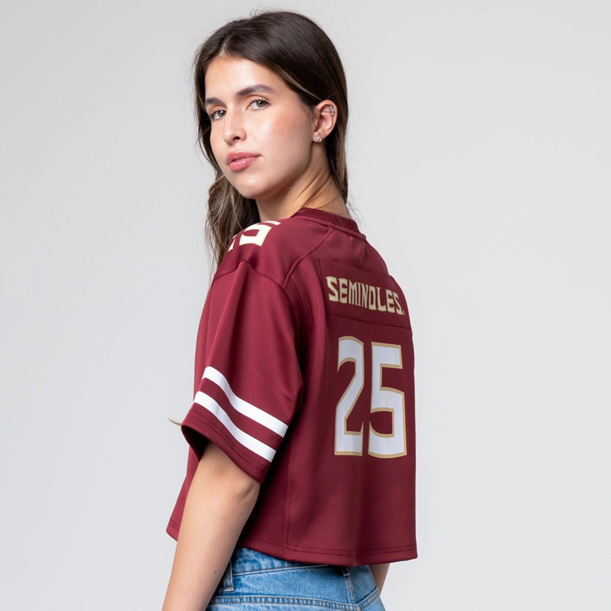 Established & Co. Women's Seminoles #25 Crop Zip Jersey - Garnet Sun Protection