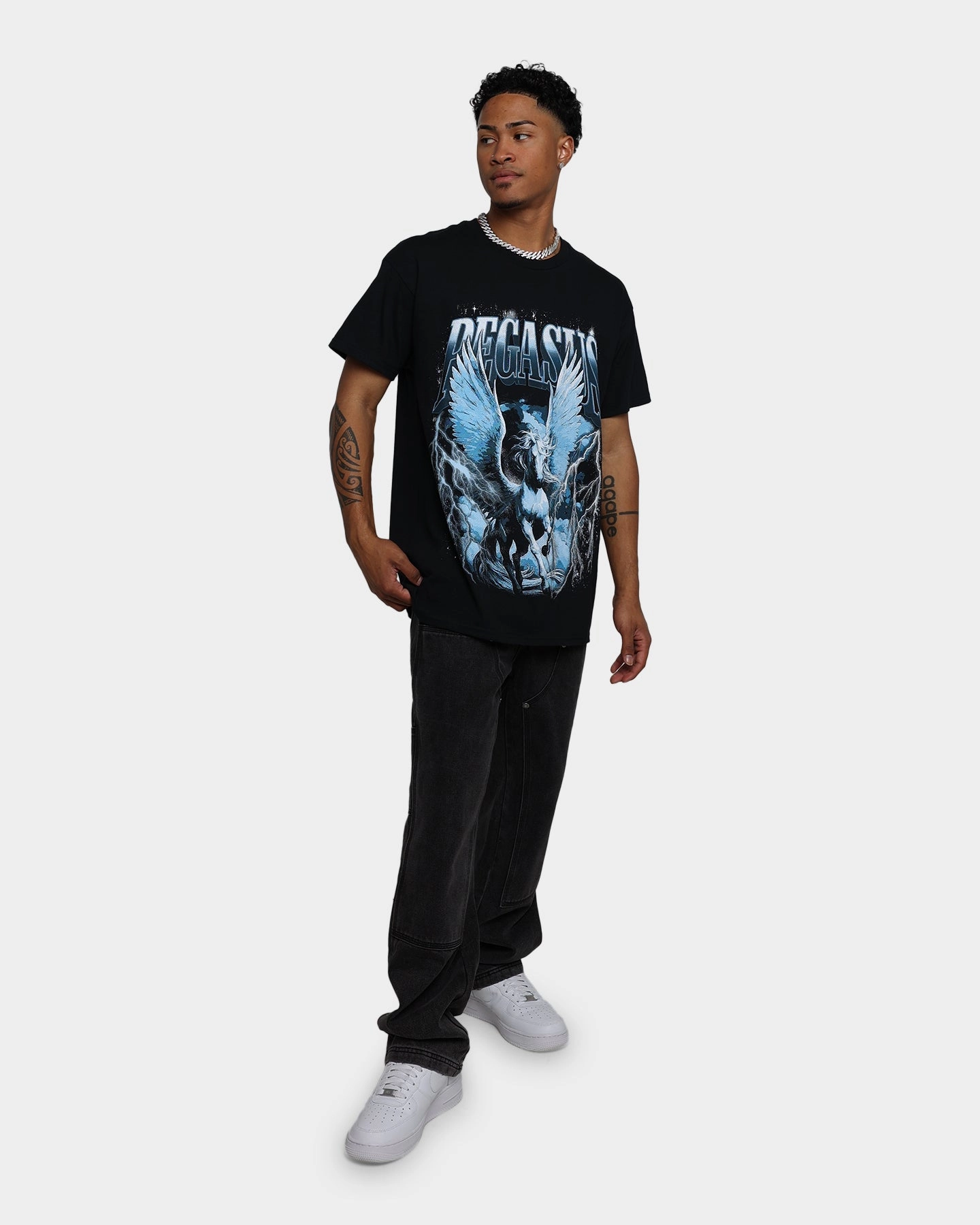 loose fitting Active Comfort Wear American Thrift Pegasus Vintage T-Shirt Black