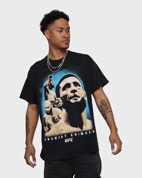 UFC By Goat Crew Khamzat Chimaev Vintage T-Shirt Black Wash Breathable mesh lining Chill Vibe