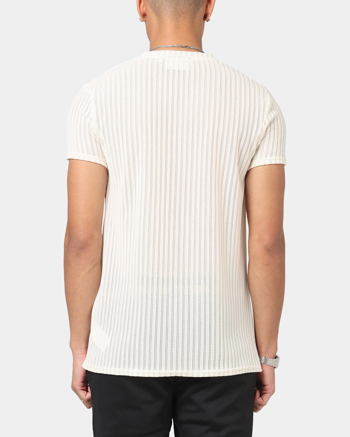 Sik Silk Textured Muscle Fit T-Shirt White Fur combination