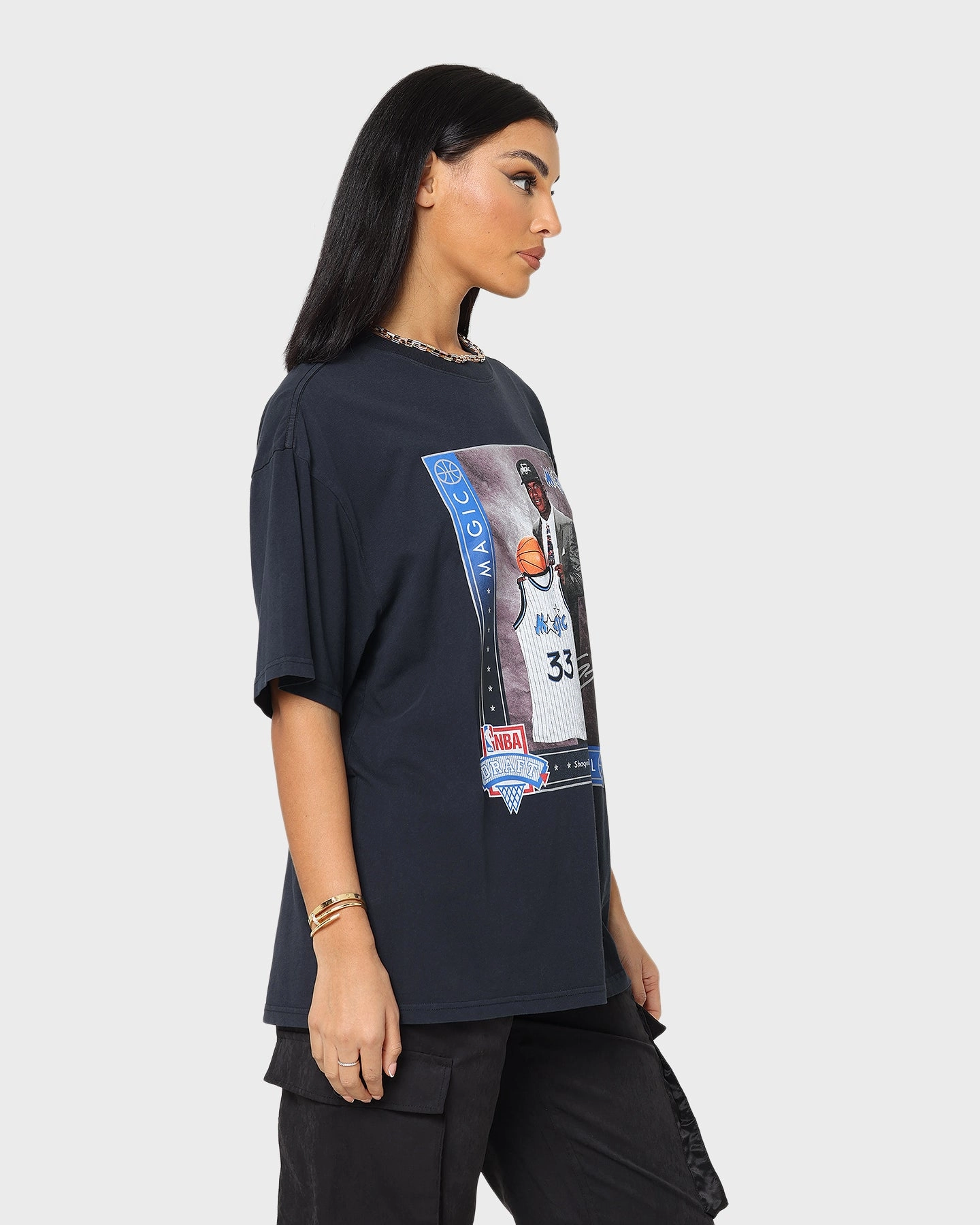 Fade Resistant Dye Mitchell & Ness Orlando Magic Shaquille O'Neal Draft Day Vintage T-Shirt Faded Black
