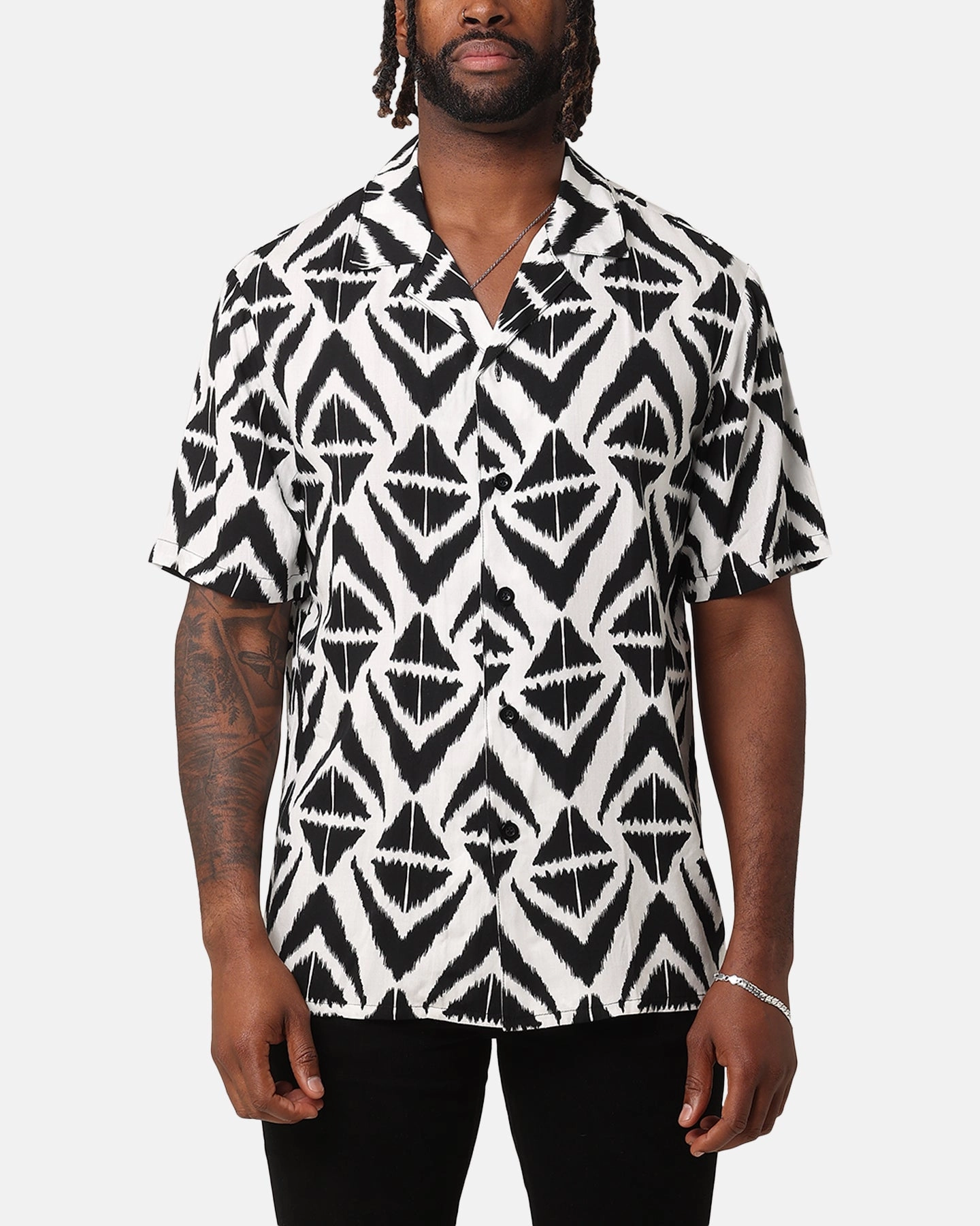 XXIII Aztec Button Up Shirt Black/White Shimmer Effect