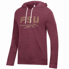Alternative Apparel Men's FSU Spear Design Lightweight Tri-blend Fleece Hood - True Currant Retro Vibe Durable Fabric