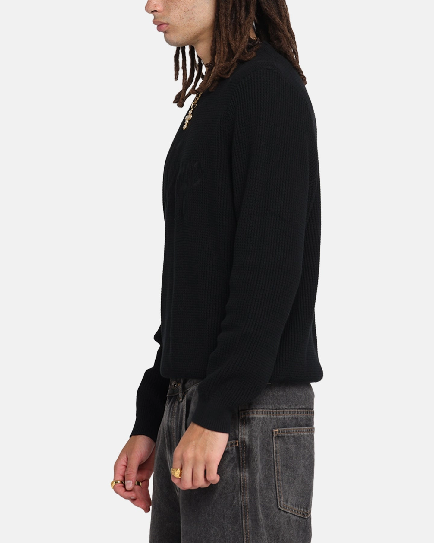 X-Large Script Waffle Knit Sweater Black Seamless Welded Construction