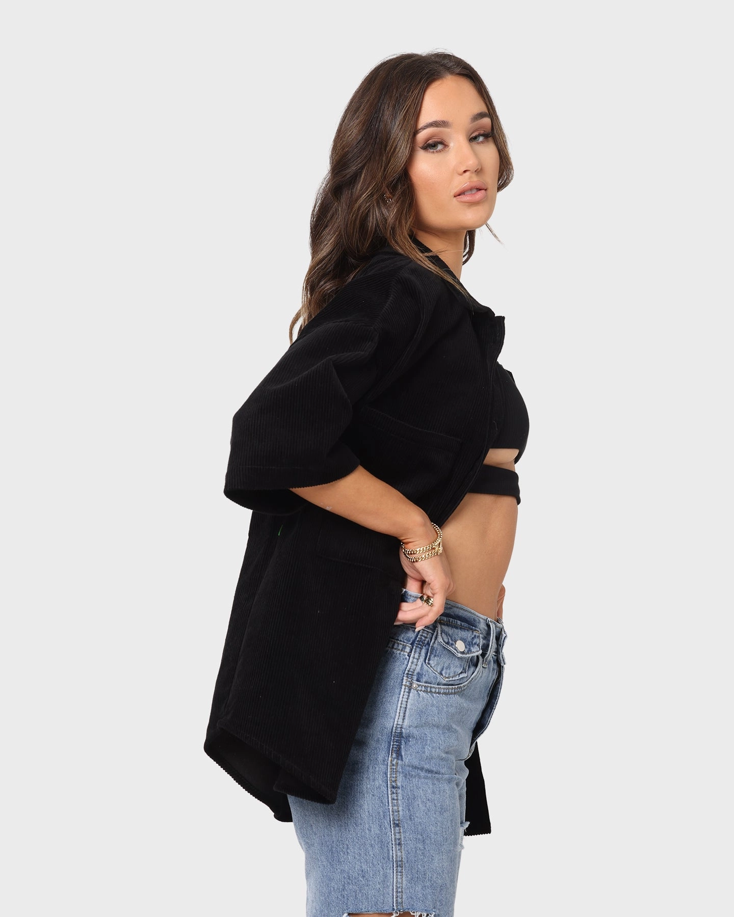 XXIII Women's Dope Corduroy Shacket Black Outdoor Activity Personalized