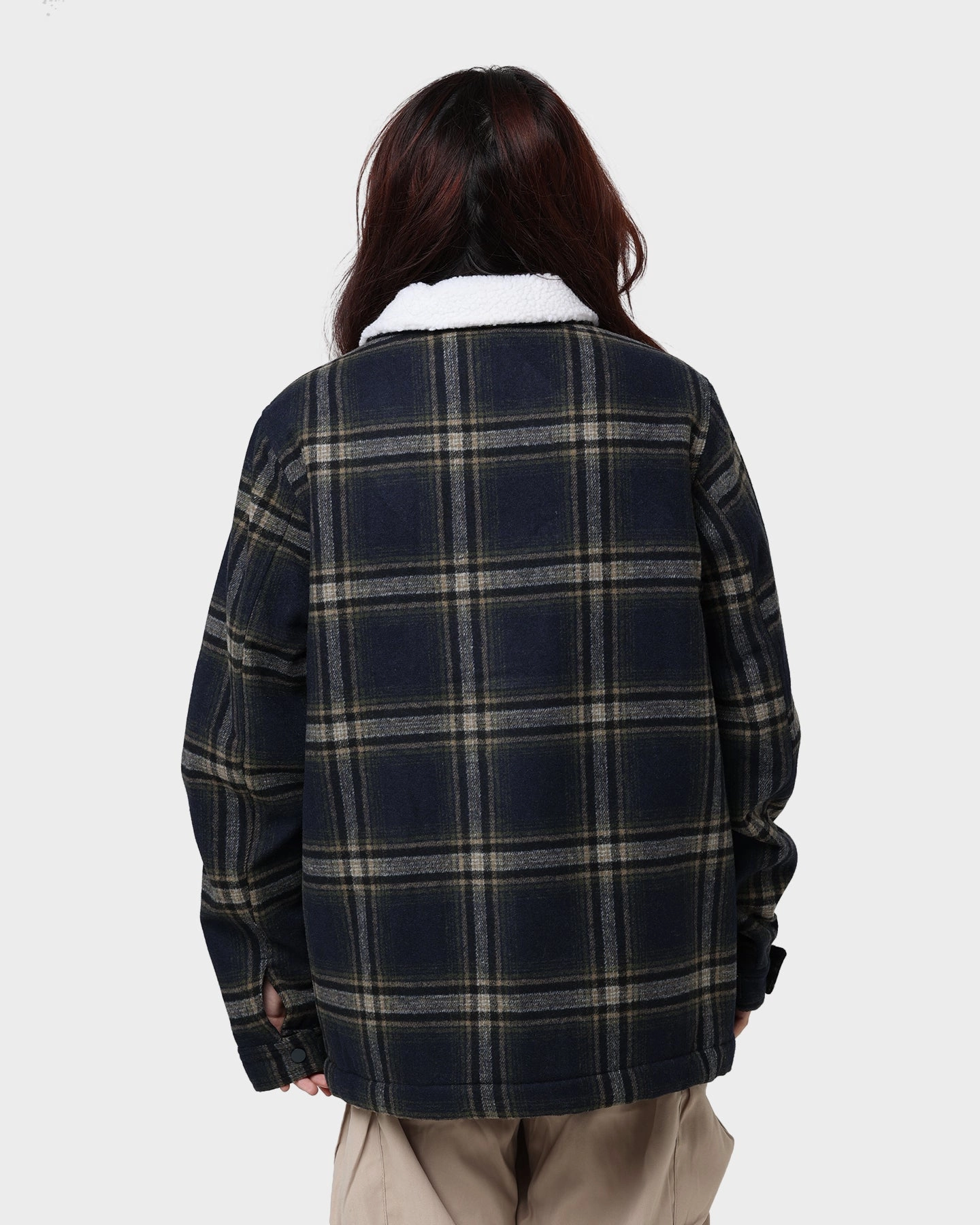 Trendy Protection Stussy Plaid Sherpa Jacket Navy Check