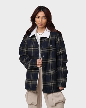 Stussy Plaid Sherpa Jacket Navy Check suitable for casual gatherings