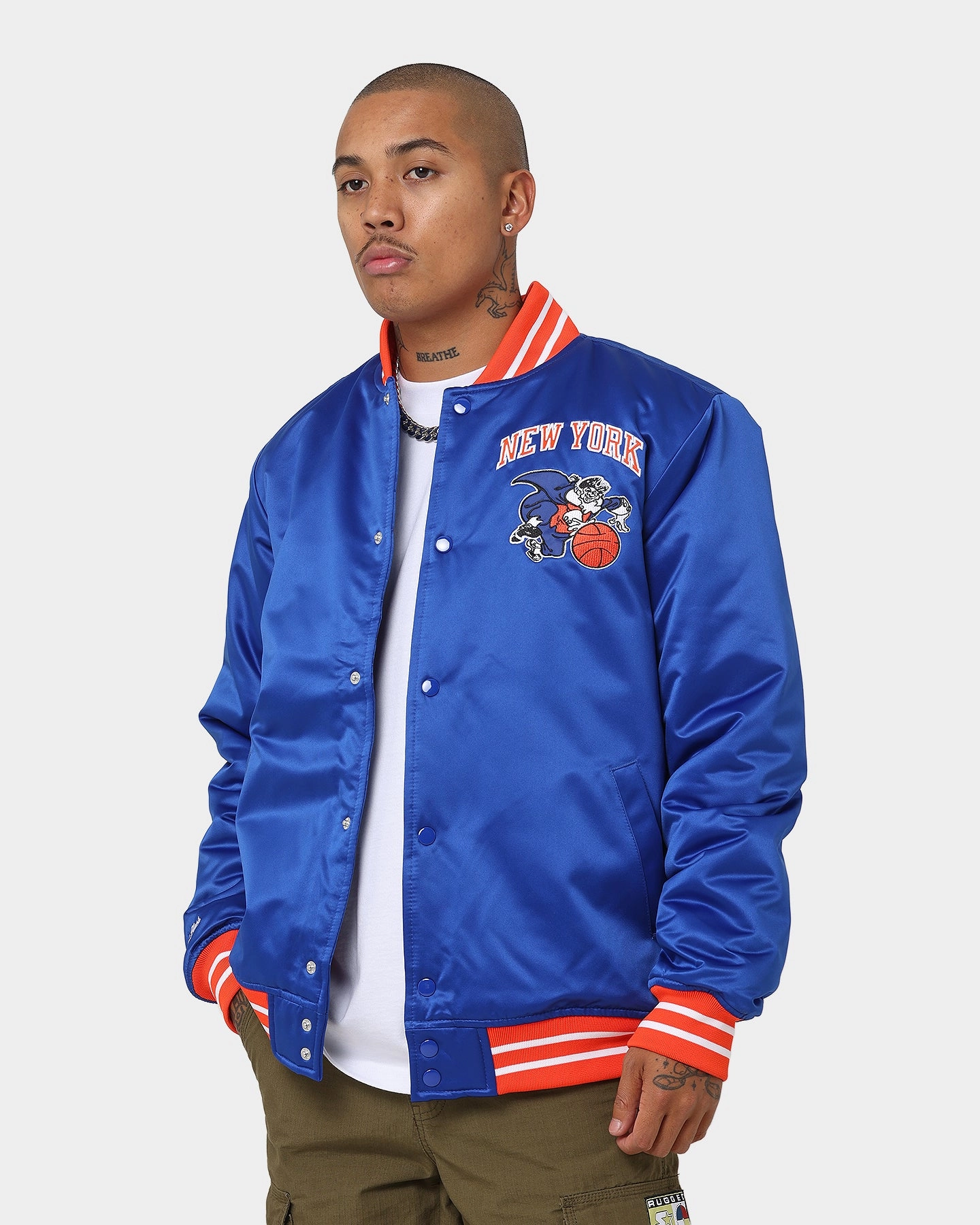 Mitchell & Ness New York Knicks Heavyweight Satin Jacket Royal City Streets Hot
