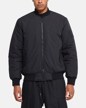 Solid Color Touch The Anti Order Anti Essential Oversized Bomber Jacket Black