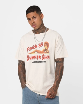American Thrift Summer Sins Vintage T-Shirt Off White Moisture Control Fabric Linen blend