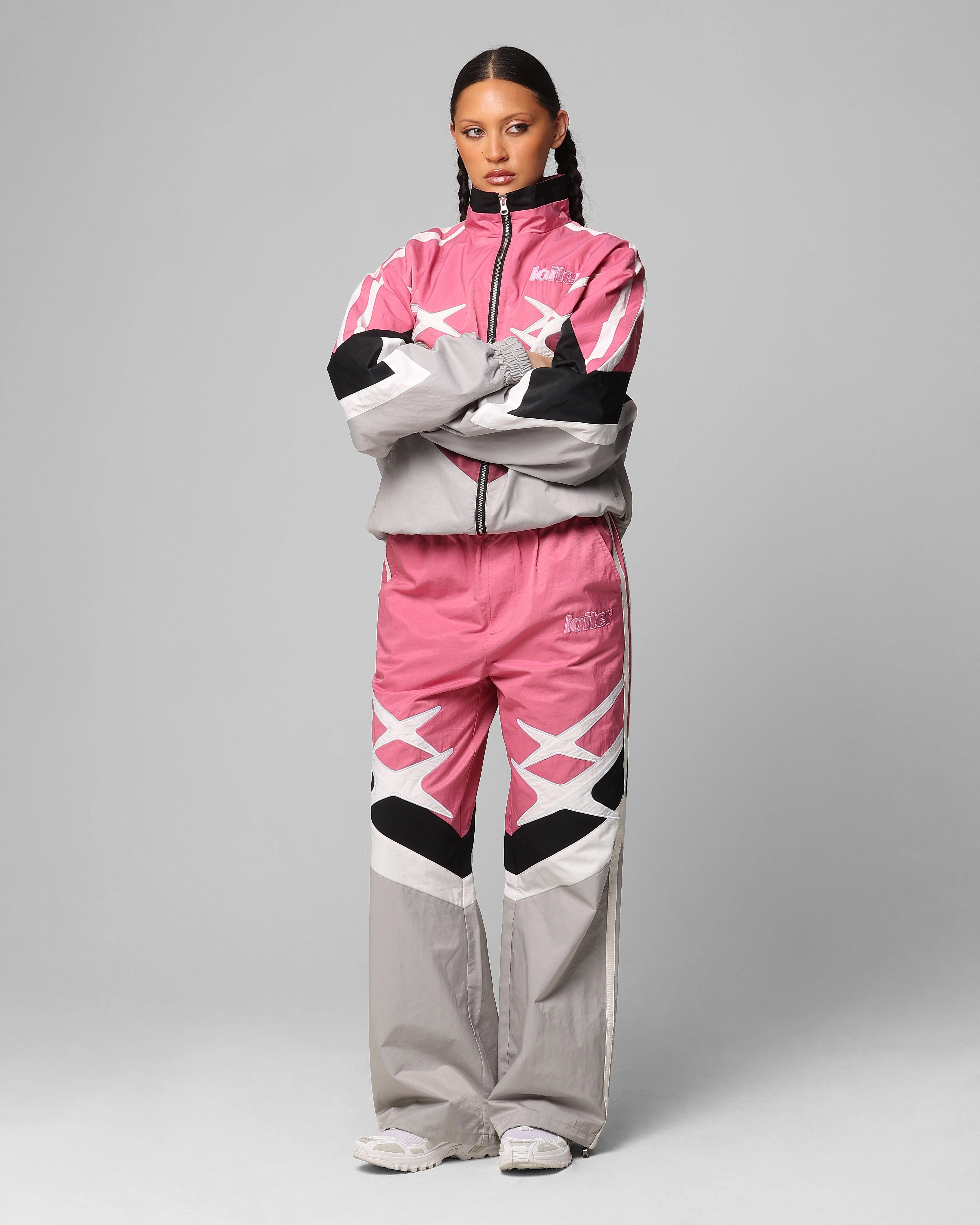 Modular Layering System Loiter Hybrid Track Jacket Pink/Grey