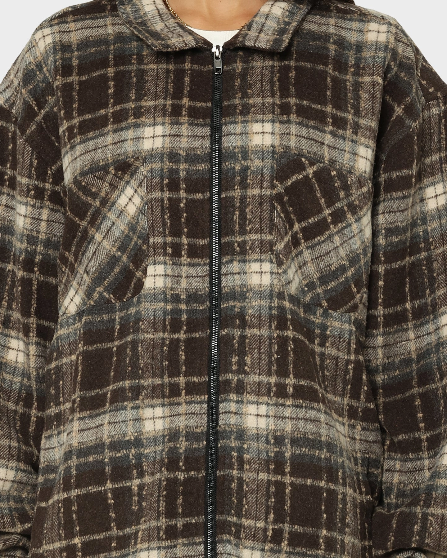 XXIII Vitus Zip Up Flannel Shacket Brown Seamless Seams
